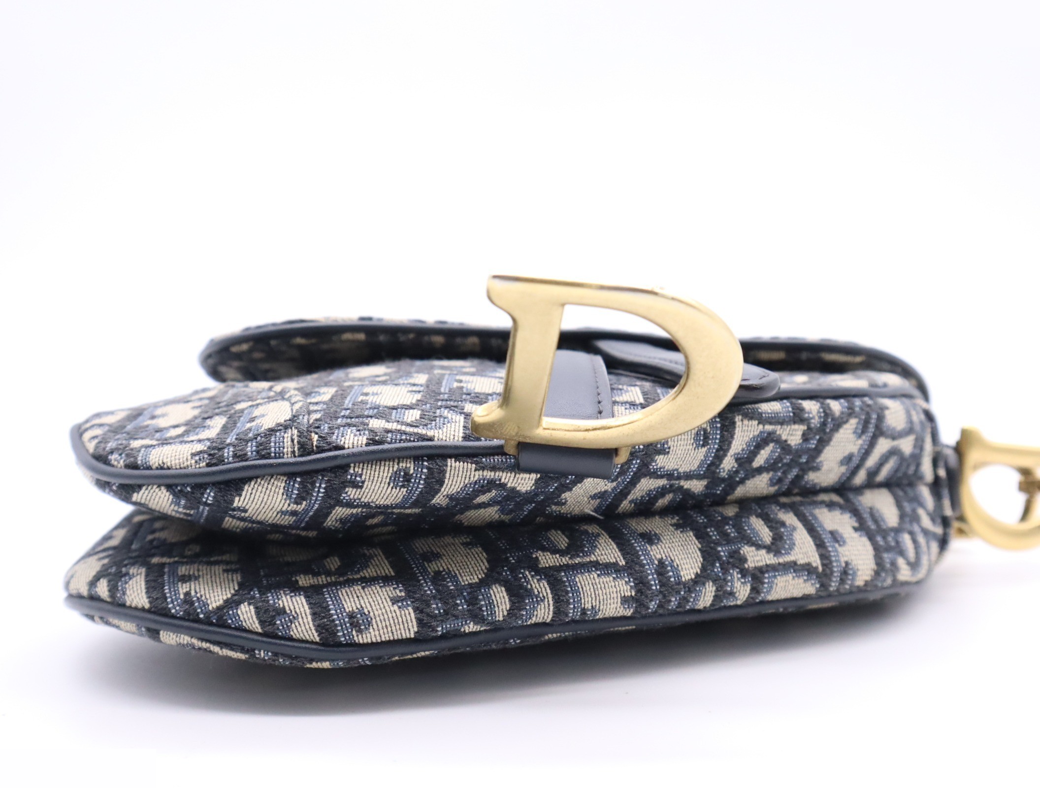 Canvas x Leather Oblique Saddle Bag Handbag, Navy — view 4