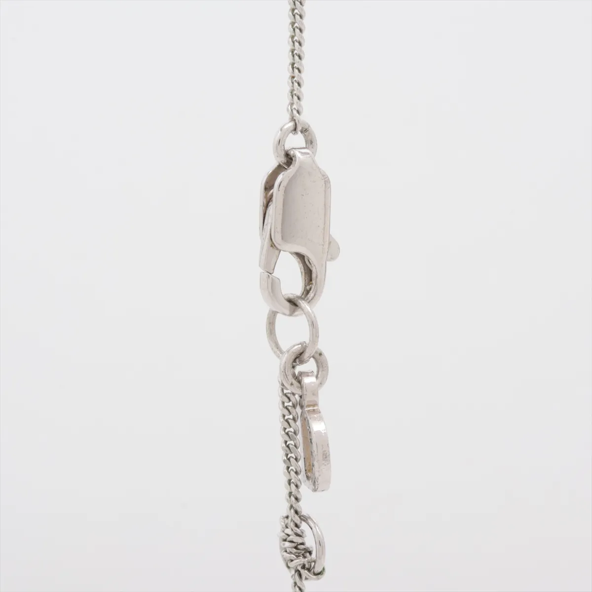 Ribbon Necklace, Metal x Rhinestone, Silver. Shows signs of wear, — view 3