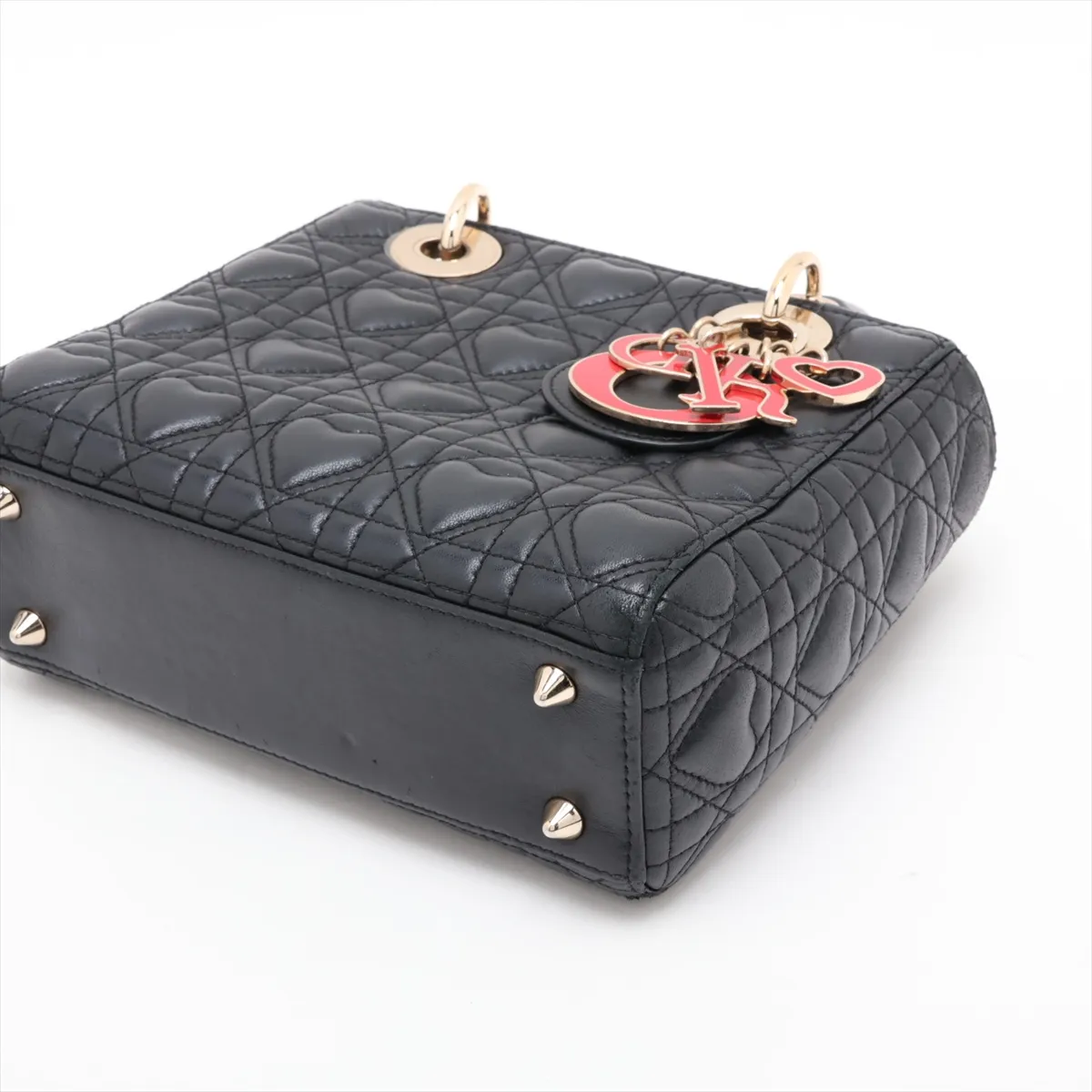 My Lady Dior Heart Cannage Leather 2-Way Handbag, Black, with Charm — view 3