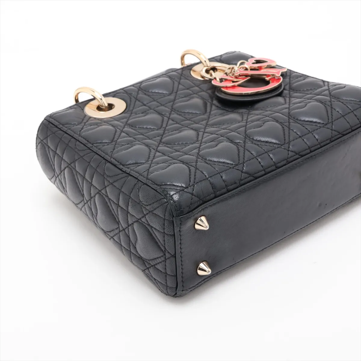 My Lady Dior Heart Cannage Leather 2-Way Handbag, Black, with Charm — view 4