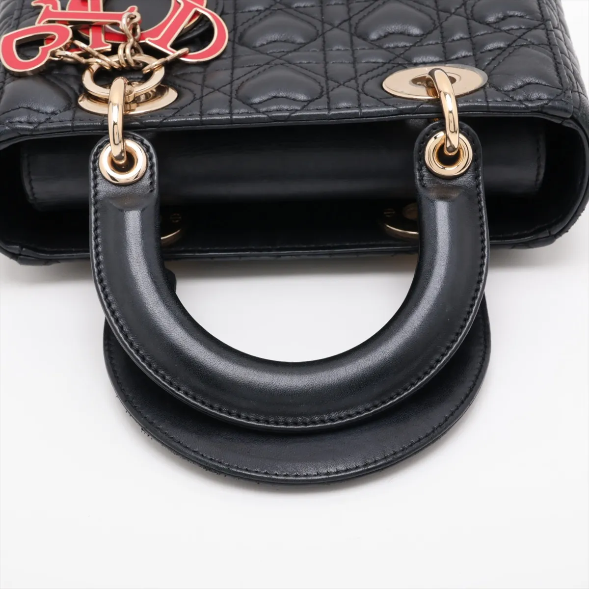 My Lady Dior Heart Cannage Leather 2-Way Handbag, Black, with Charm — view 5