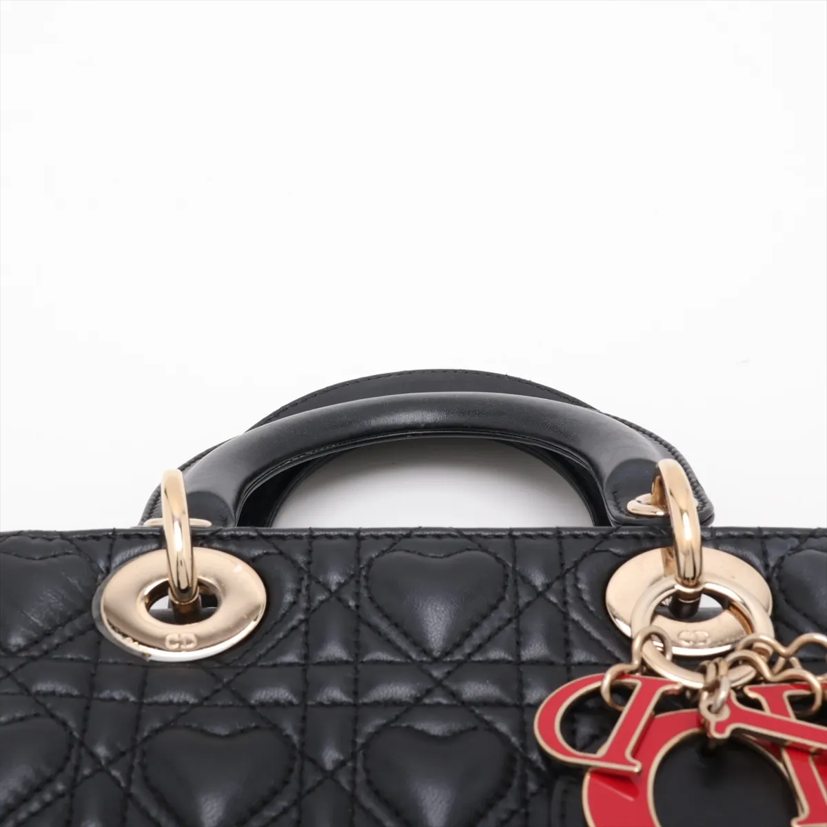 My Lady Dior Heart Cannage Leather 2-Way Handbag, Black, with Charm — view 6