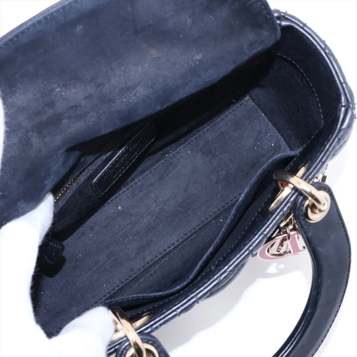 My Lady Dior Heart Cannage Leather 2-Way Handbag, Black, with Charm — view 8