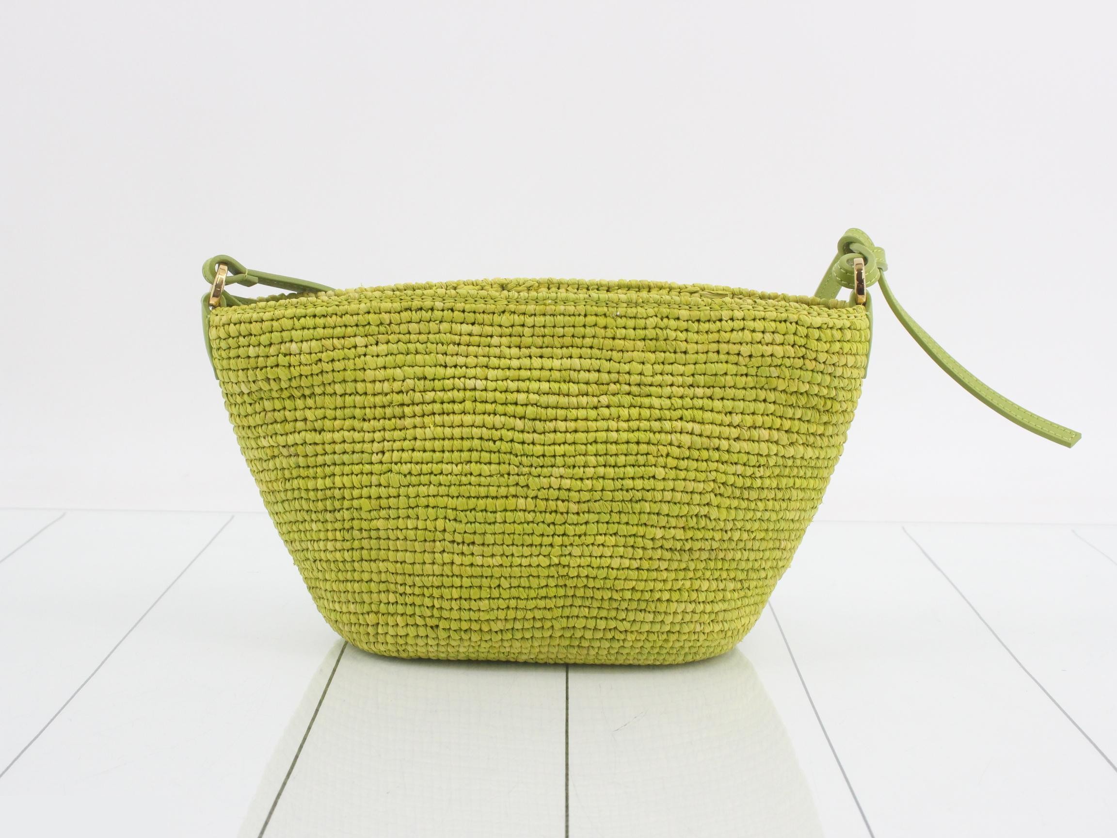 Slit Pouch Bag / Basket Bag, Raffia, Green — view 2