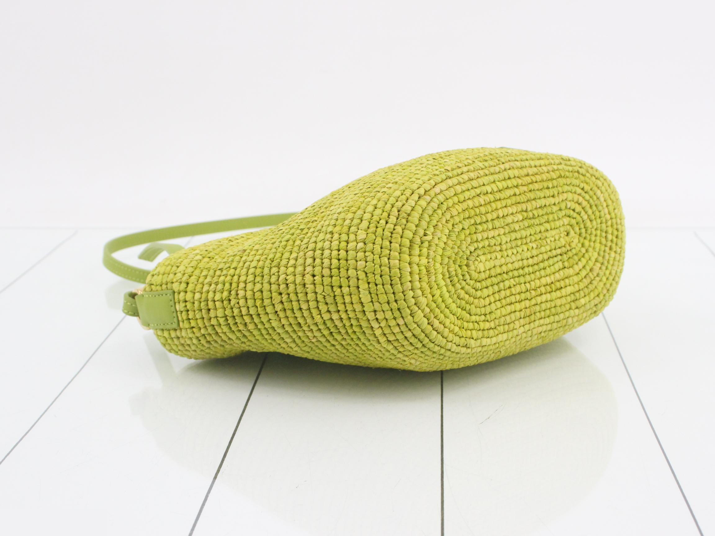 Slit Pouch Bag / Basket Bag, Raffia, Green — view 5