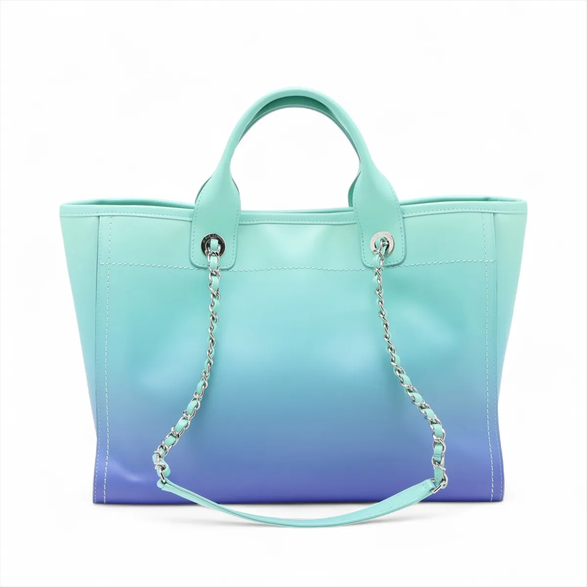 Deauville MM Leather 2WAY Tote Bag Blue Silver Hardware U498CK1C Random Plate — view 2