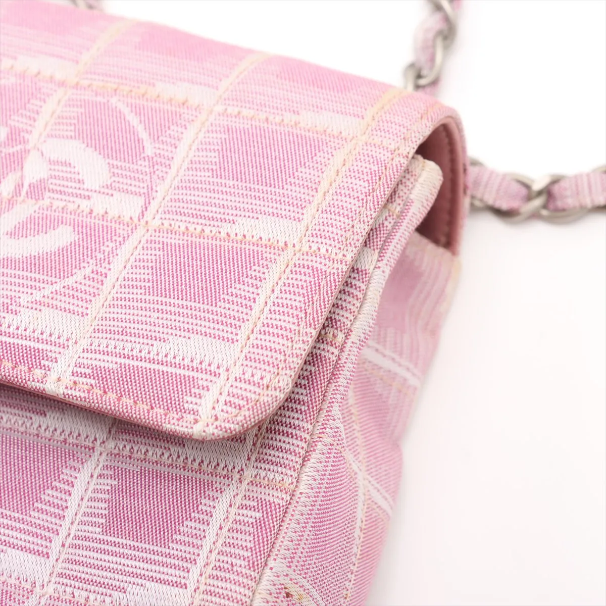 New Travel Line Nylon x Lambskin Single Flap Double Chain Bag Pink Matte Silver Hardware 6421008 No. 6 — view 12