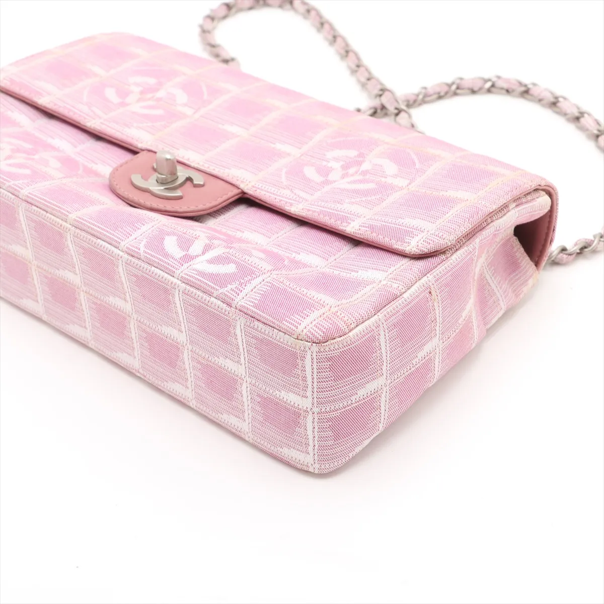 New Travel Line Nylon x Lambskin Single Flap Double Chain Bag Pink Matte Silver Hardware 6421008 No. 6 — view 3
