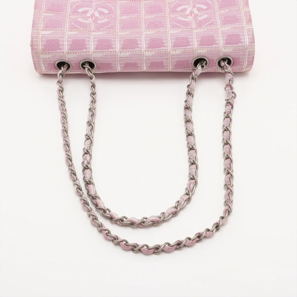 New Travel Line Nylon x Lambskin Single Flap Double Chain Bag Pink Matte Silver Hardware 6421008 No. 6 — view 5