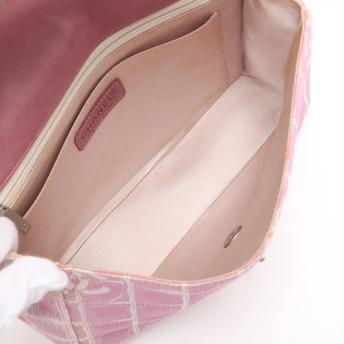 New Travel Line Nylon x Lambskin Single Flap Double Chain Bag Pink Matte Silver Hardware 6421008 No. 6 — view 7