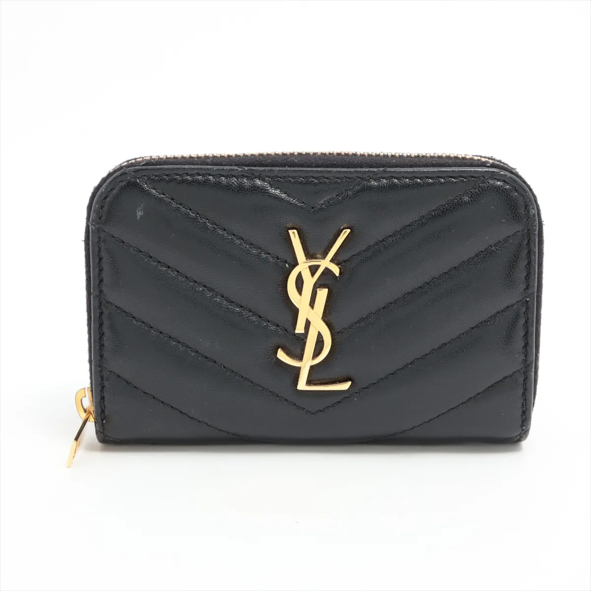 Monogram Cassandra YSL Logo MRT804479 Leather Coin Case Black