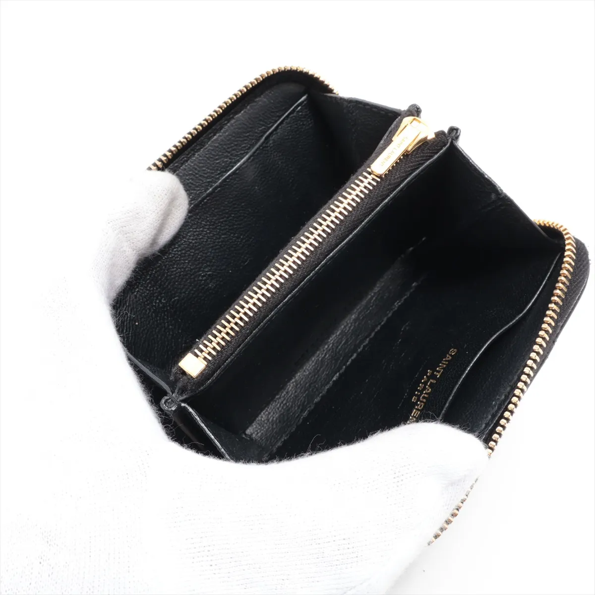 Monogram Cassandra YSL Logo MRT804479 Leather Coin Case Black — view 3