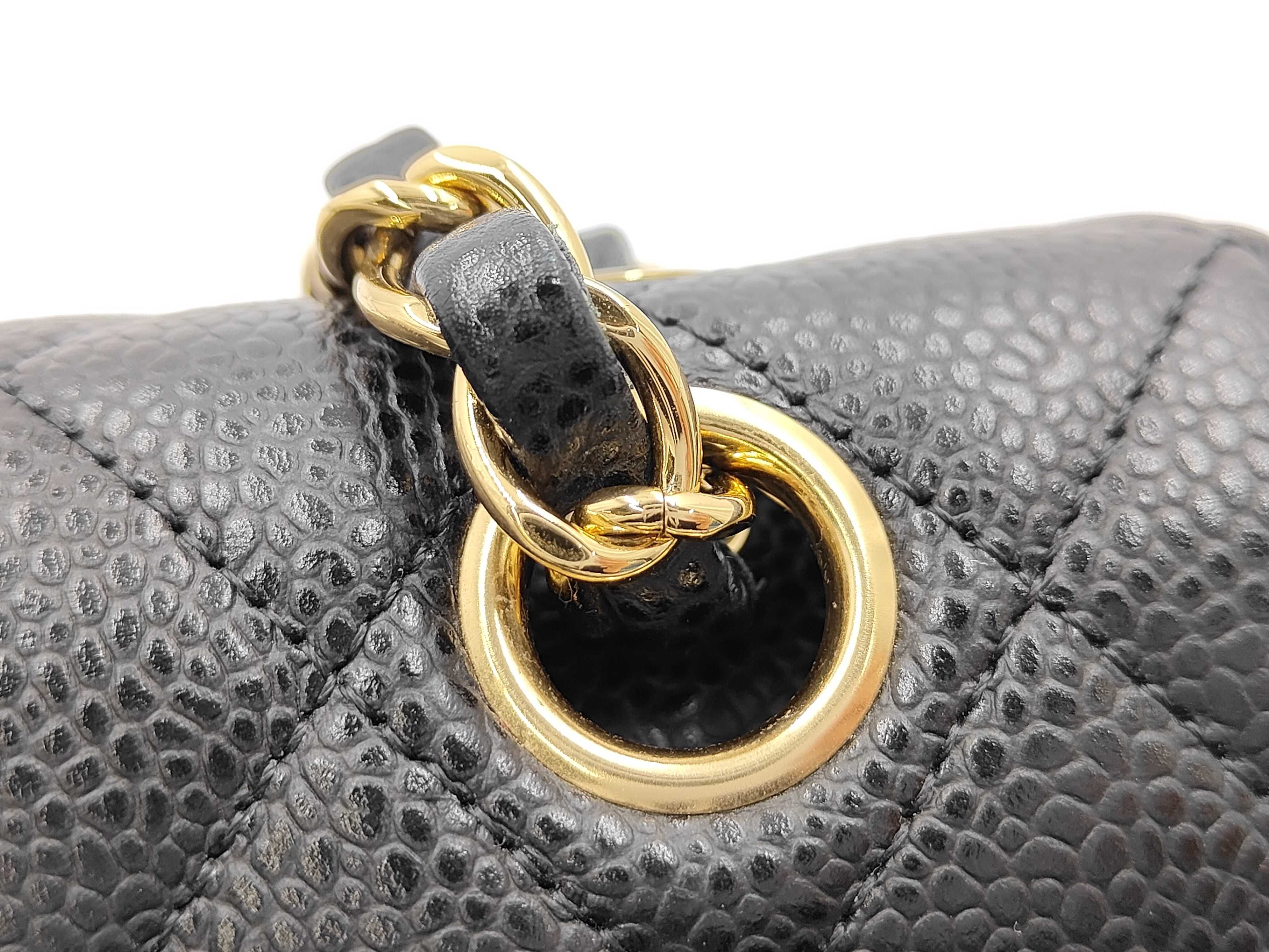 Matelassé Double Flap Chain Shoulder Bag, Caviar Leather, Black, Gold Hardware — view 6