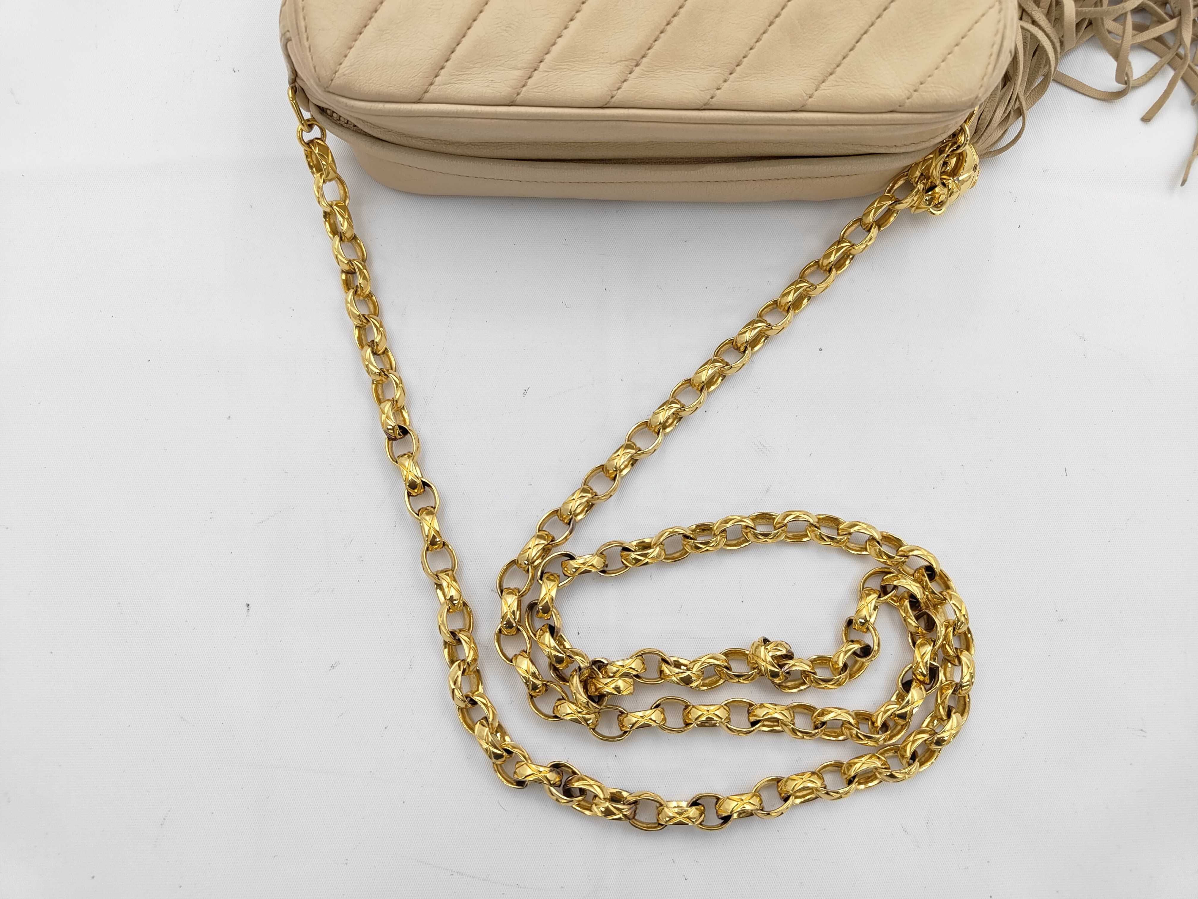 Bias Stitch Fringe Shoulder Bag, Beige, Gold Hardware, Series 2 — view 3