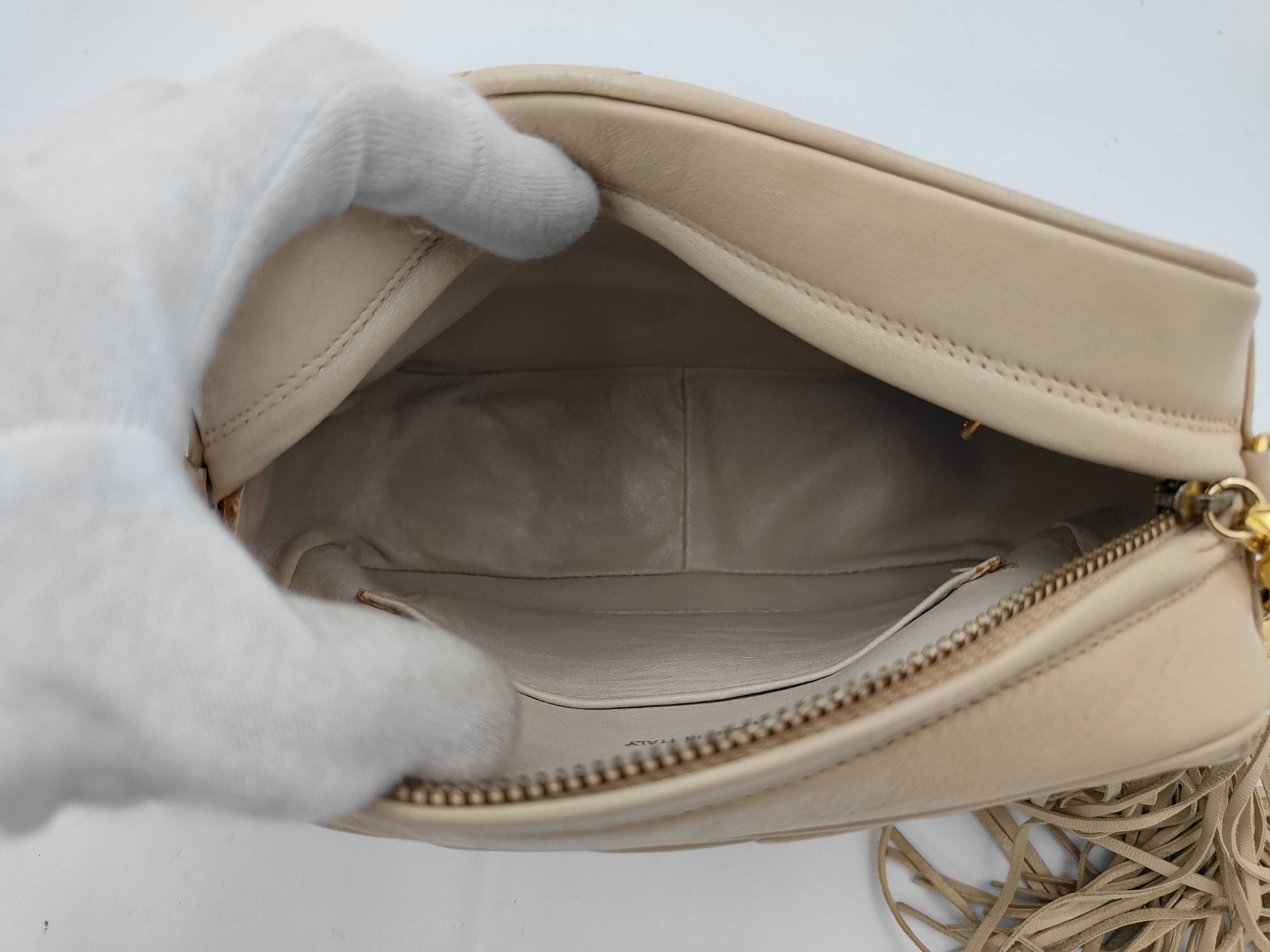 Bias Stitch Fringe Shoulder Bag, Beige, Gold Hardware, Series 2 — view 9