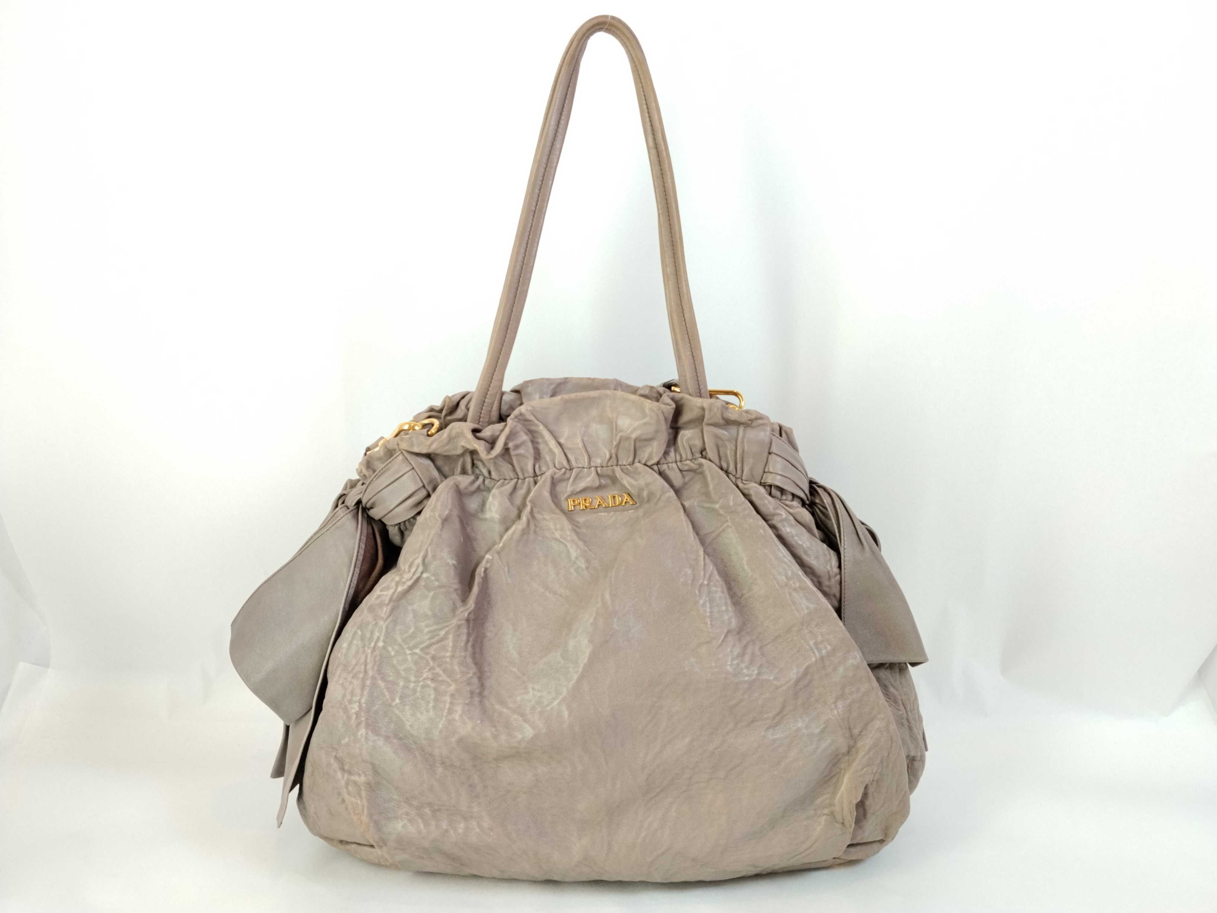 Side Ribbon Nappa Wrinkle Shoulder Bag (Handbag)