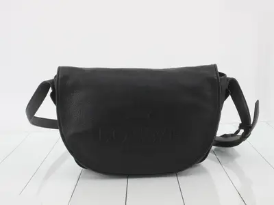 Embossed logo, black messenger bag, half-moon design, shoulder bag, item number 368