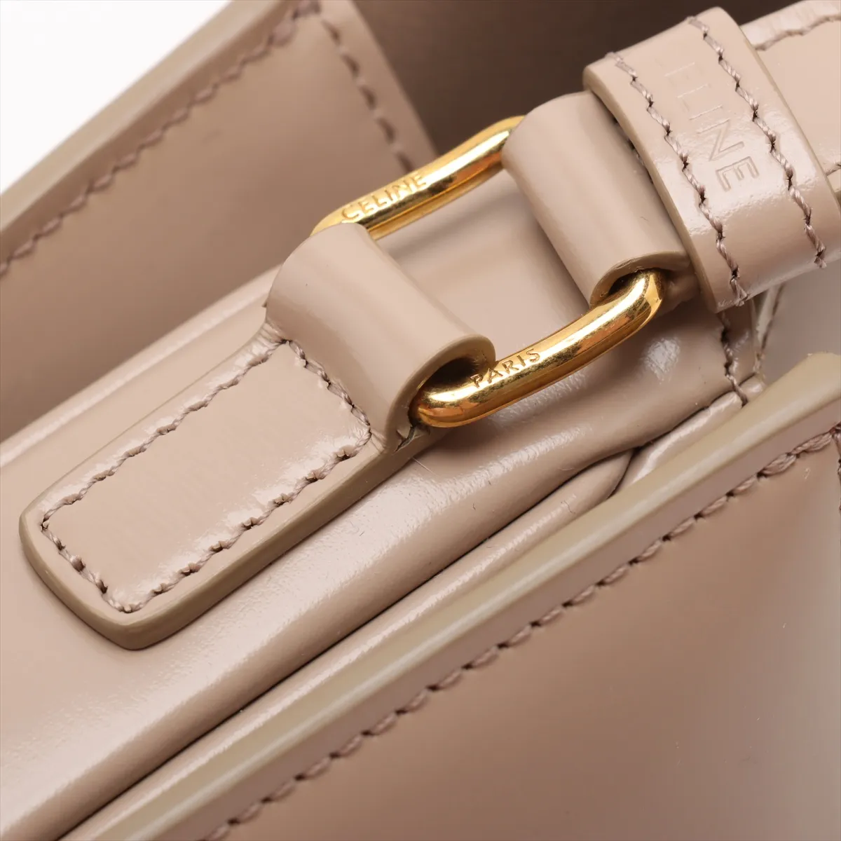 Triomphe Besace Leather Shoulder Bag, Beige — view 12