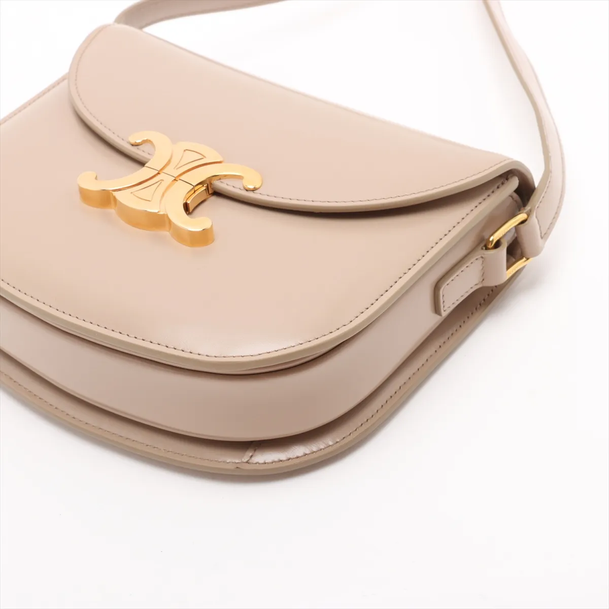 Triomphe Besace Leather Shoulder Bag, Beige — view 3