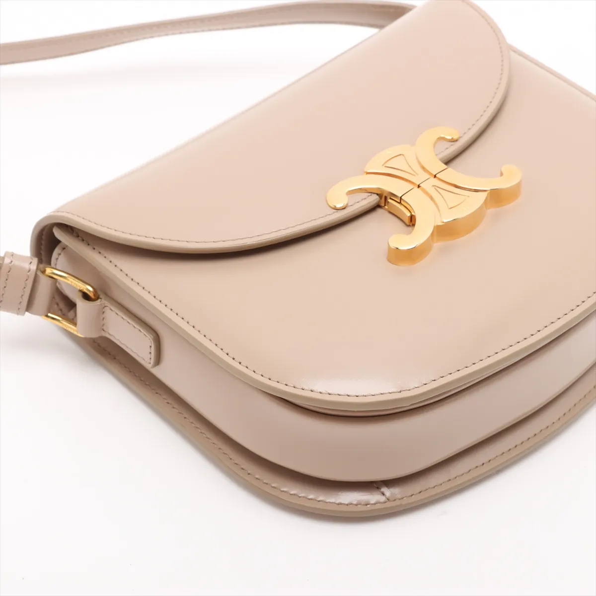 Triomphe Besace Leather Shoulder Bag, Beige — view 4
