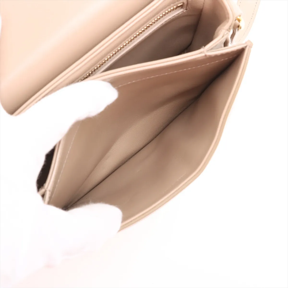 Triomphe Besace Leather Shoulder Bag, Beige — view 6