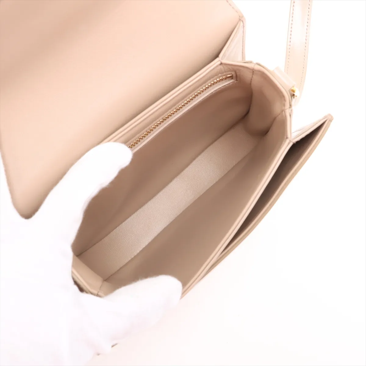 Triomphe Besace Leather Shoulder Bag, Beige — view 7
