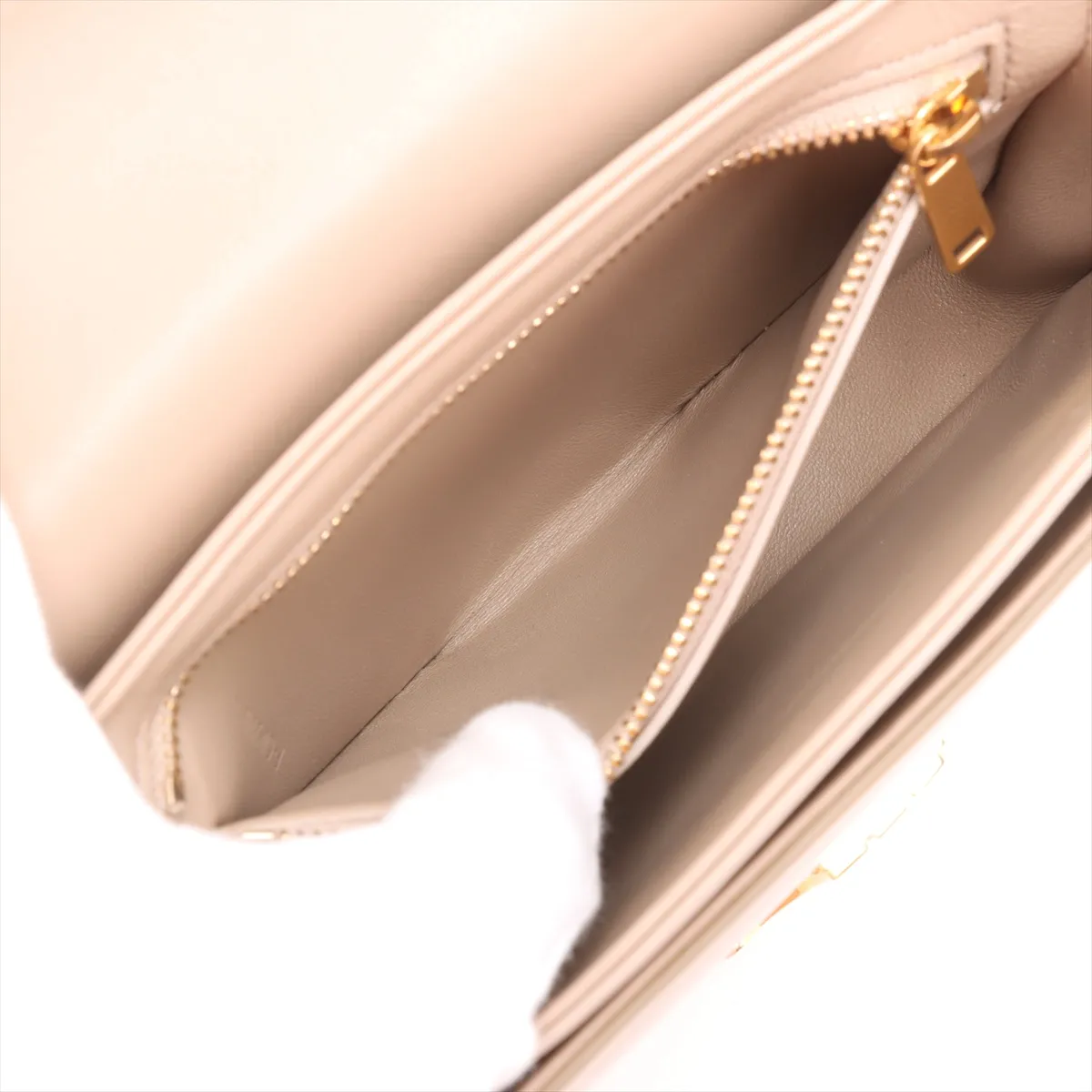 Triomphe Besace Leather Shoulder Bag, Beige — view 8