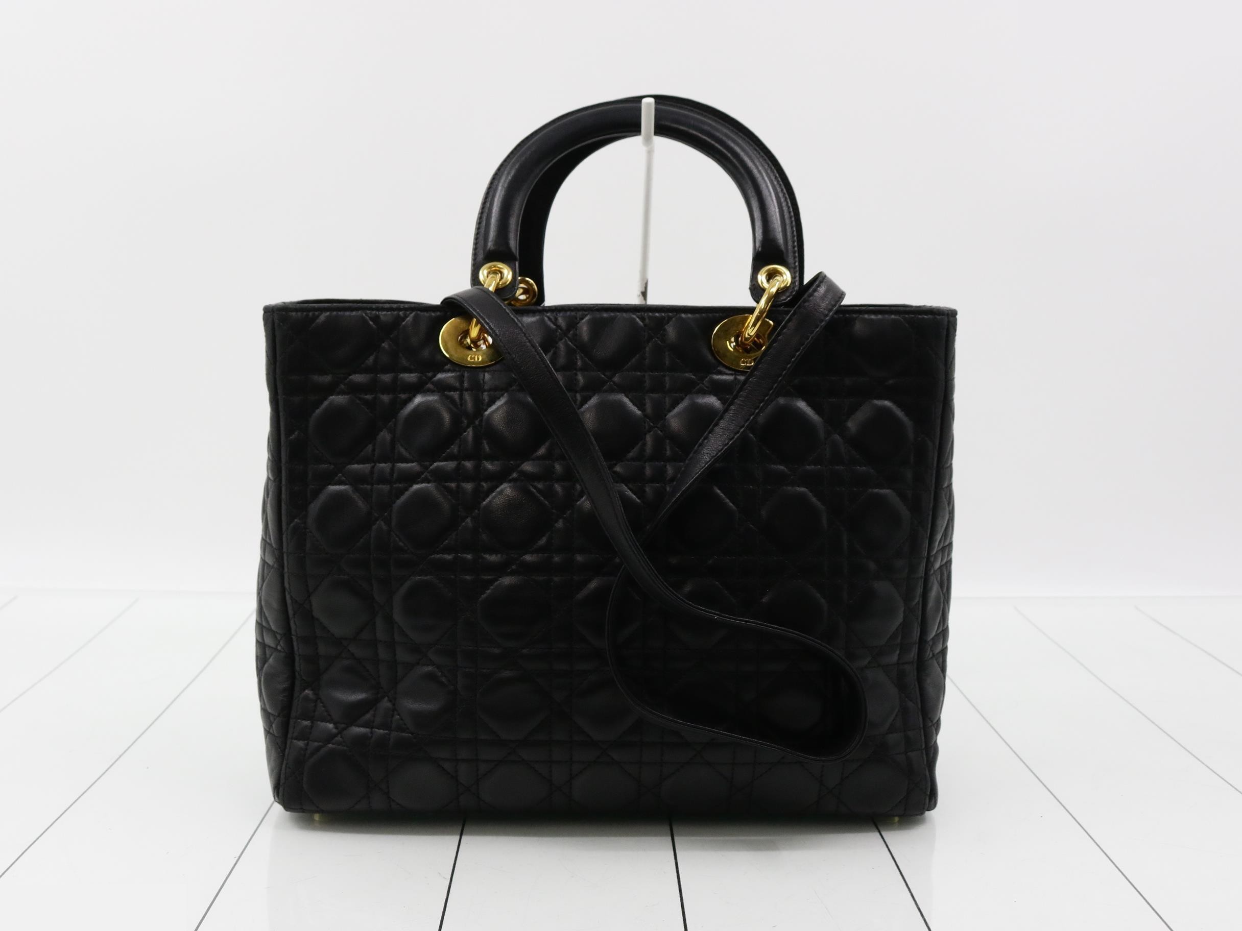 Lady Dior Large Lambskin Black 2-Way Handbag with Gold Hardware and Strap — view 2