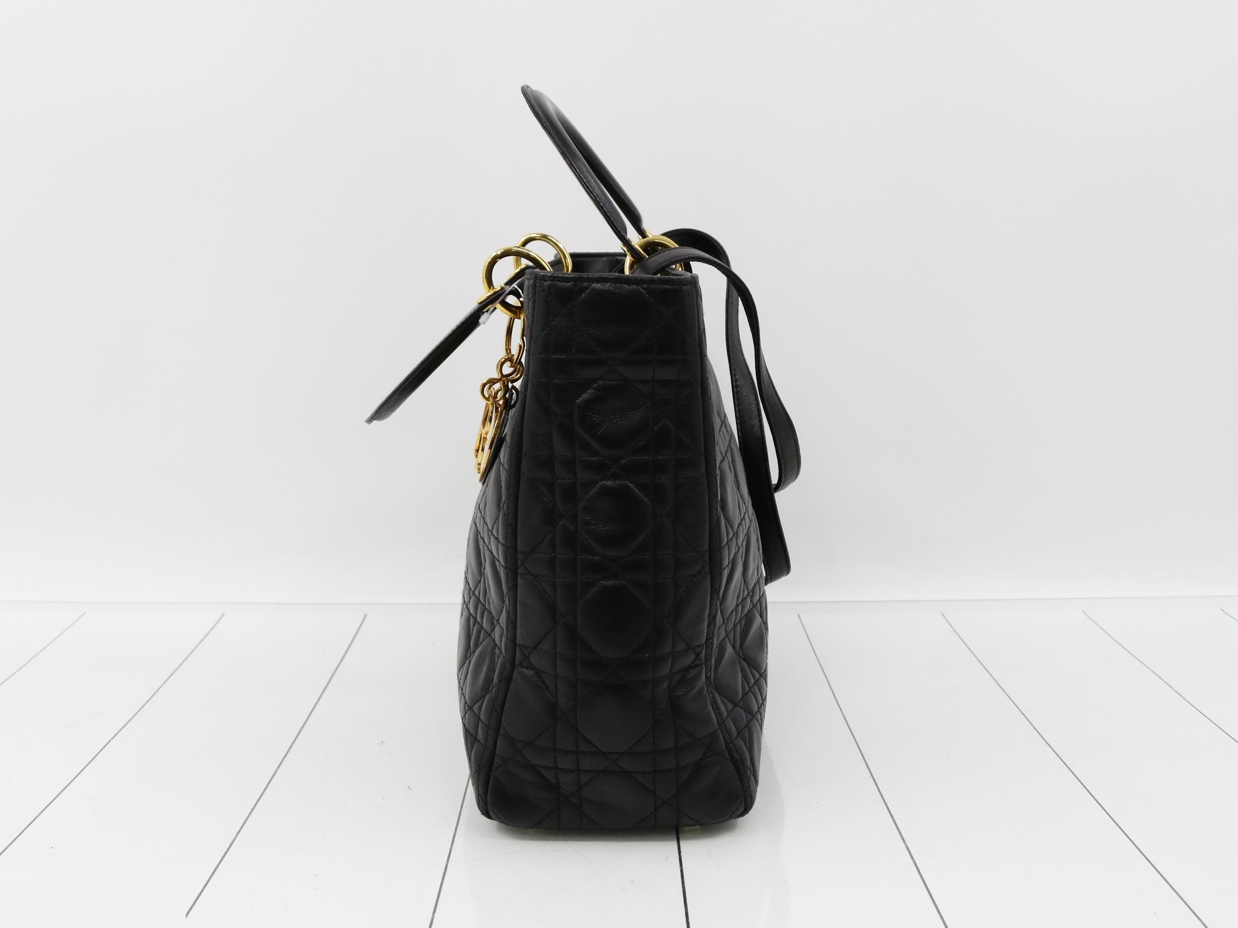 Lady Dior Large Lambskin Black 2-Way Handbag with Gold Hardware and Strap — view 3