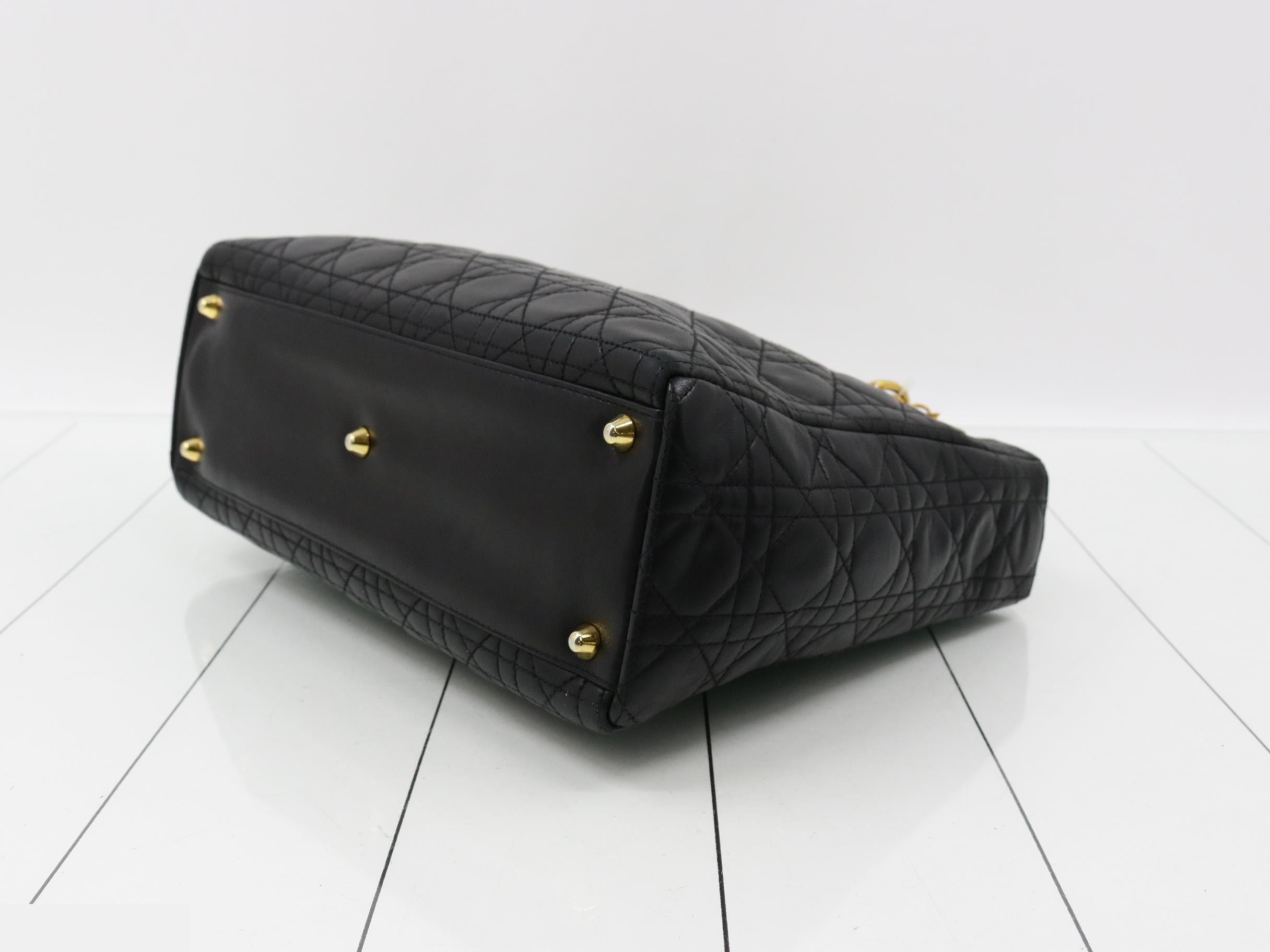 Lady Dior Large Lambskin Black 2-Way Handbag with Gold Hardware and Strap — view 6