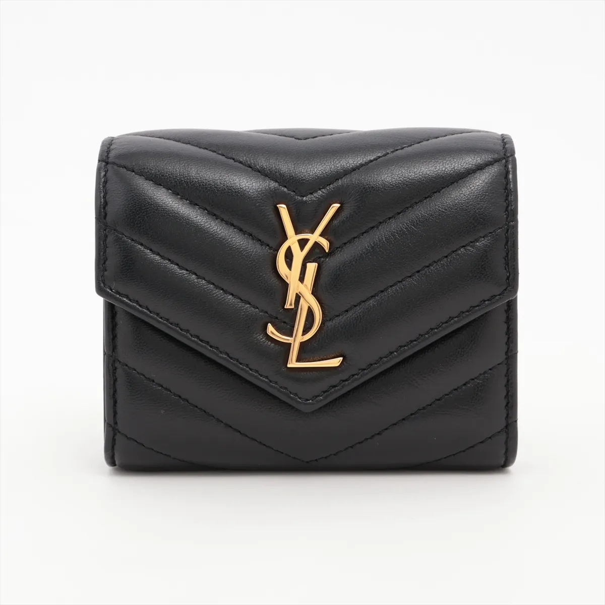 V-stitch GNC692061 Leather Compact Wallet, Black