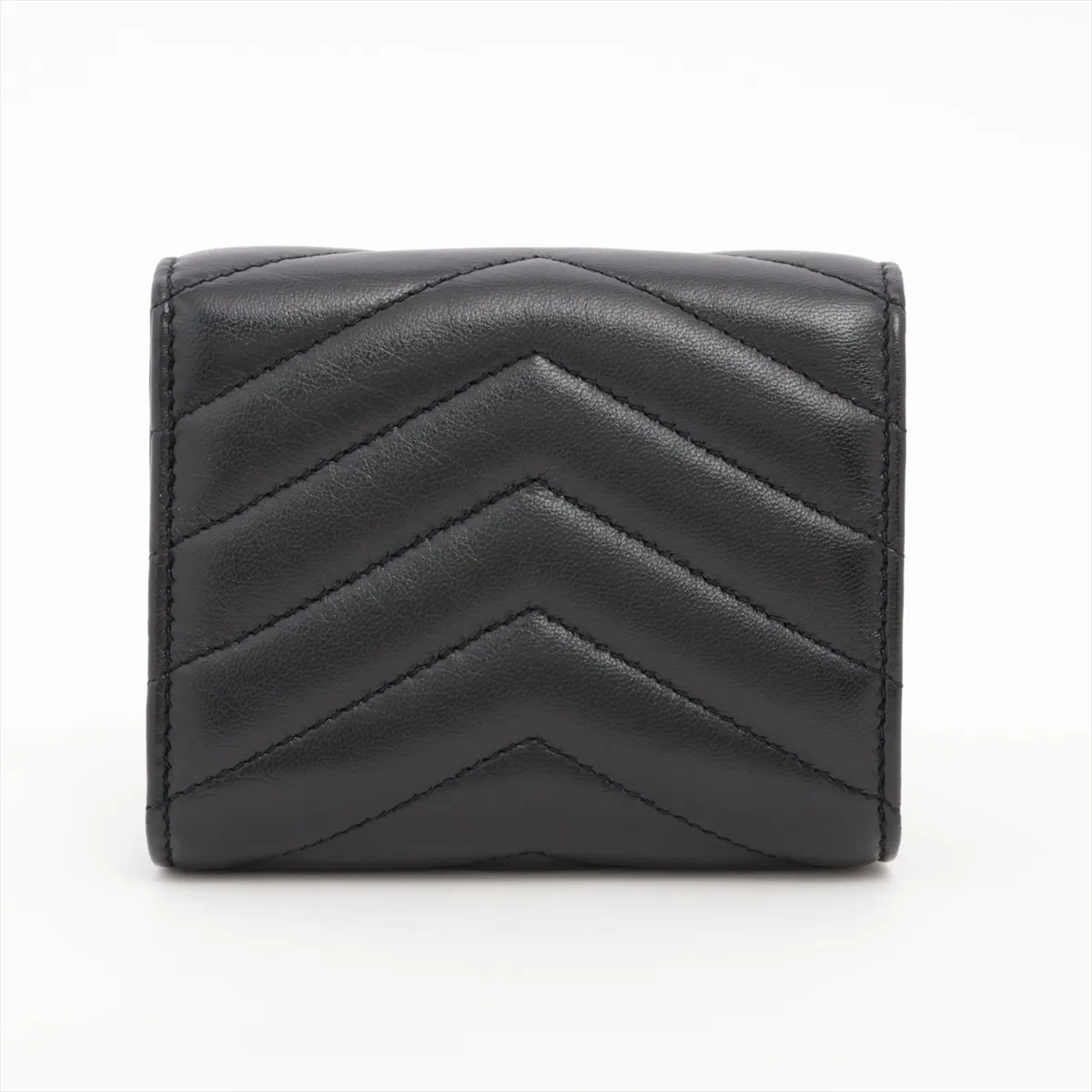 V-stitch GNC692061 Leather Compact Wallet, Black — view 2