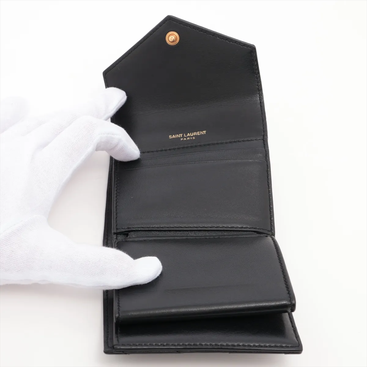 V-stitch GNC692061 Leather Compact Wallet, Black — view 5