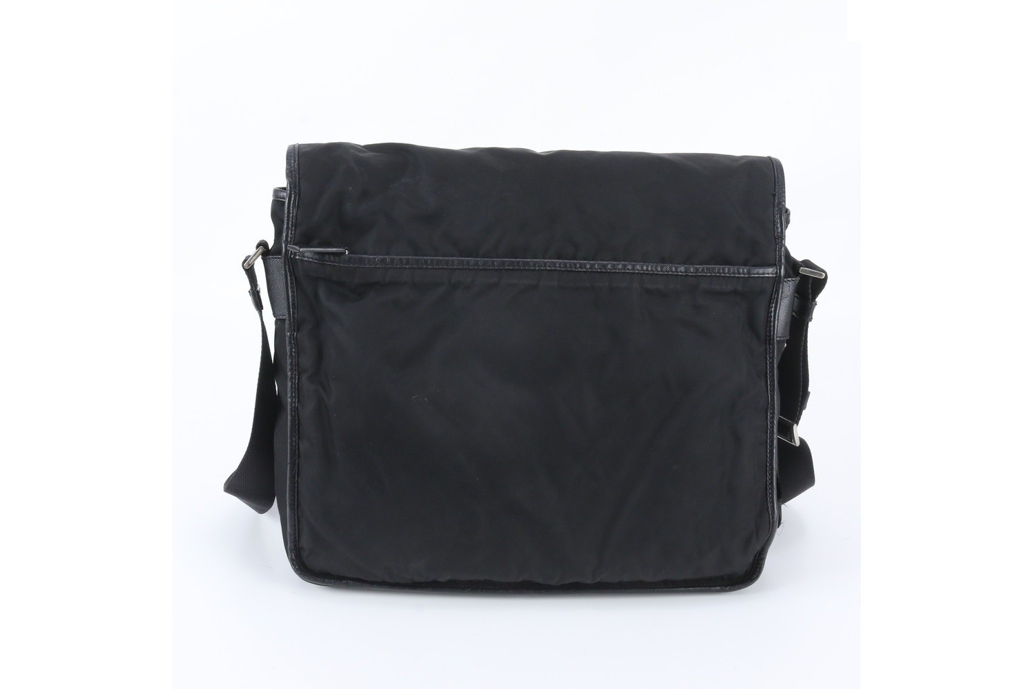 Tessuto nylon shoulder bag with white tag, triangle logo, and leather accents. — view 3