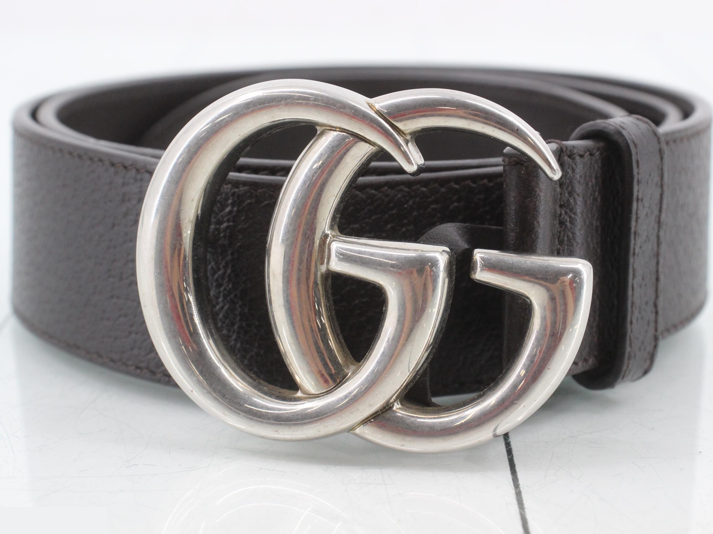 Belt, brown leather, silver, GG Marmont, 406831 — view 3