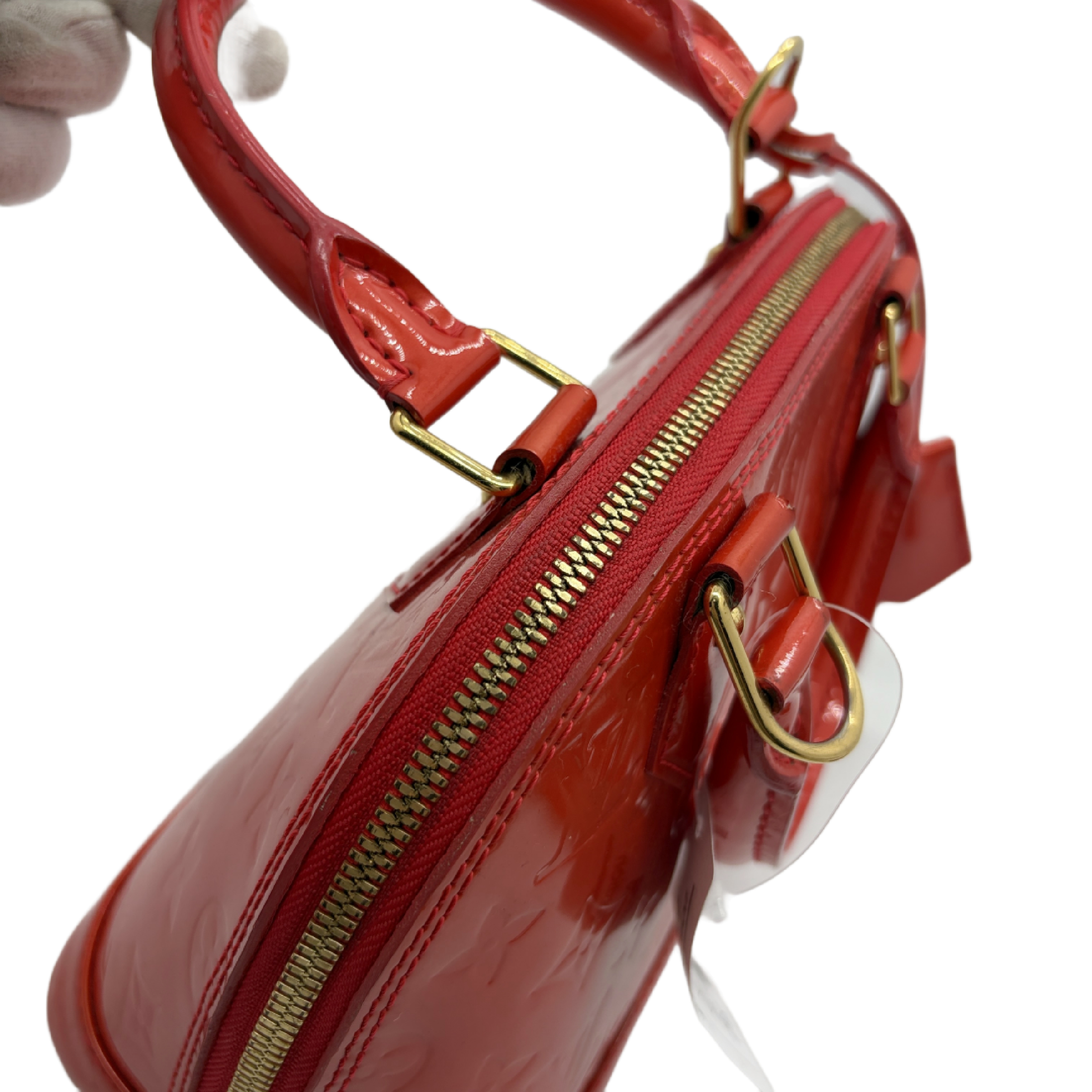 Alma BB Monogram Vernis Red 2-Way Handbag — view 8