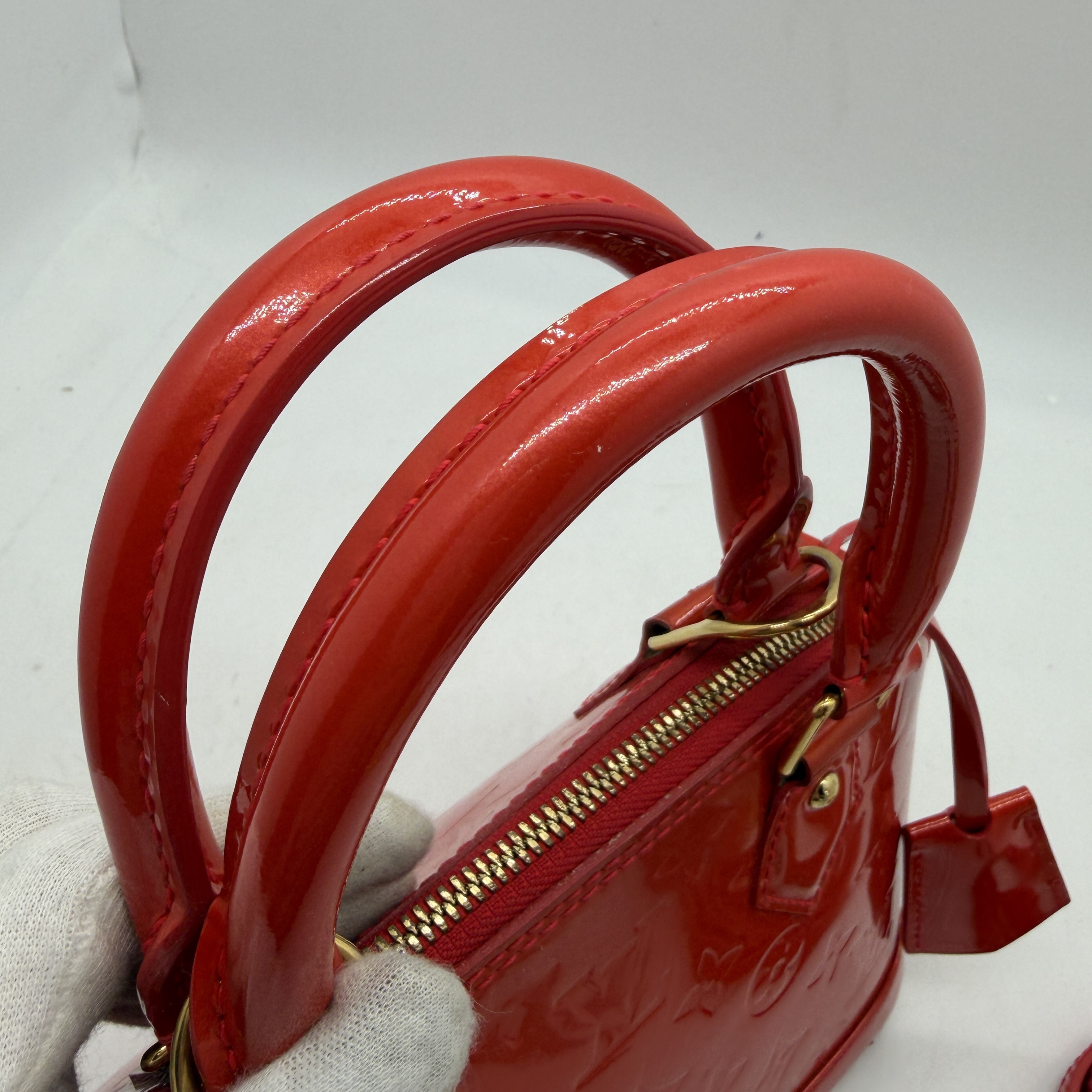 Alma BB Monogram Vernis Red 2-Way Handbag — view 9