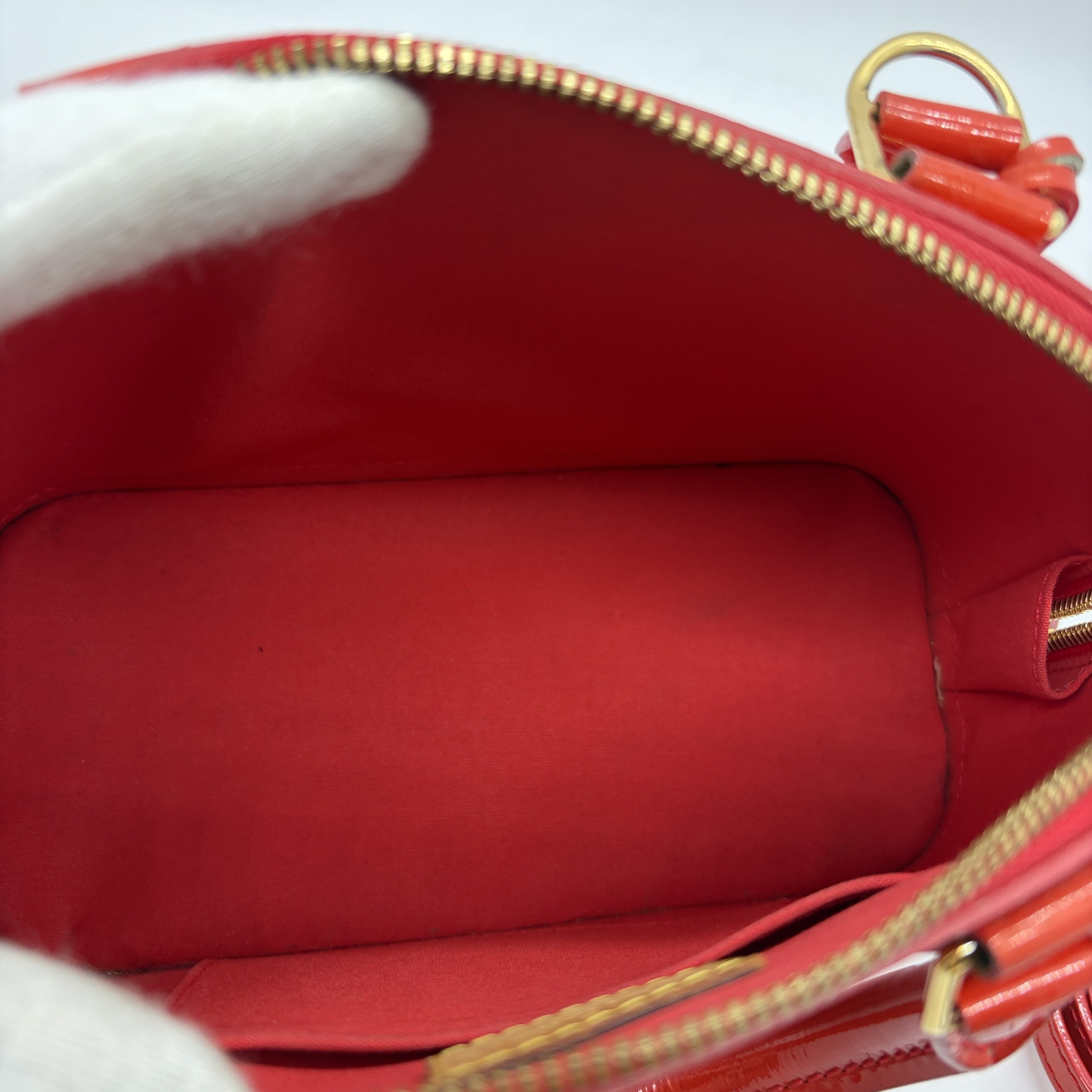Alma BB Monogram Vernis Red 2-Way Handbag — view 10