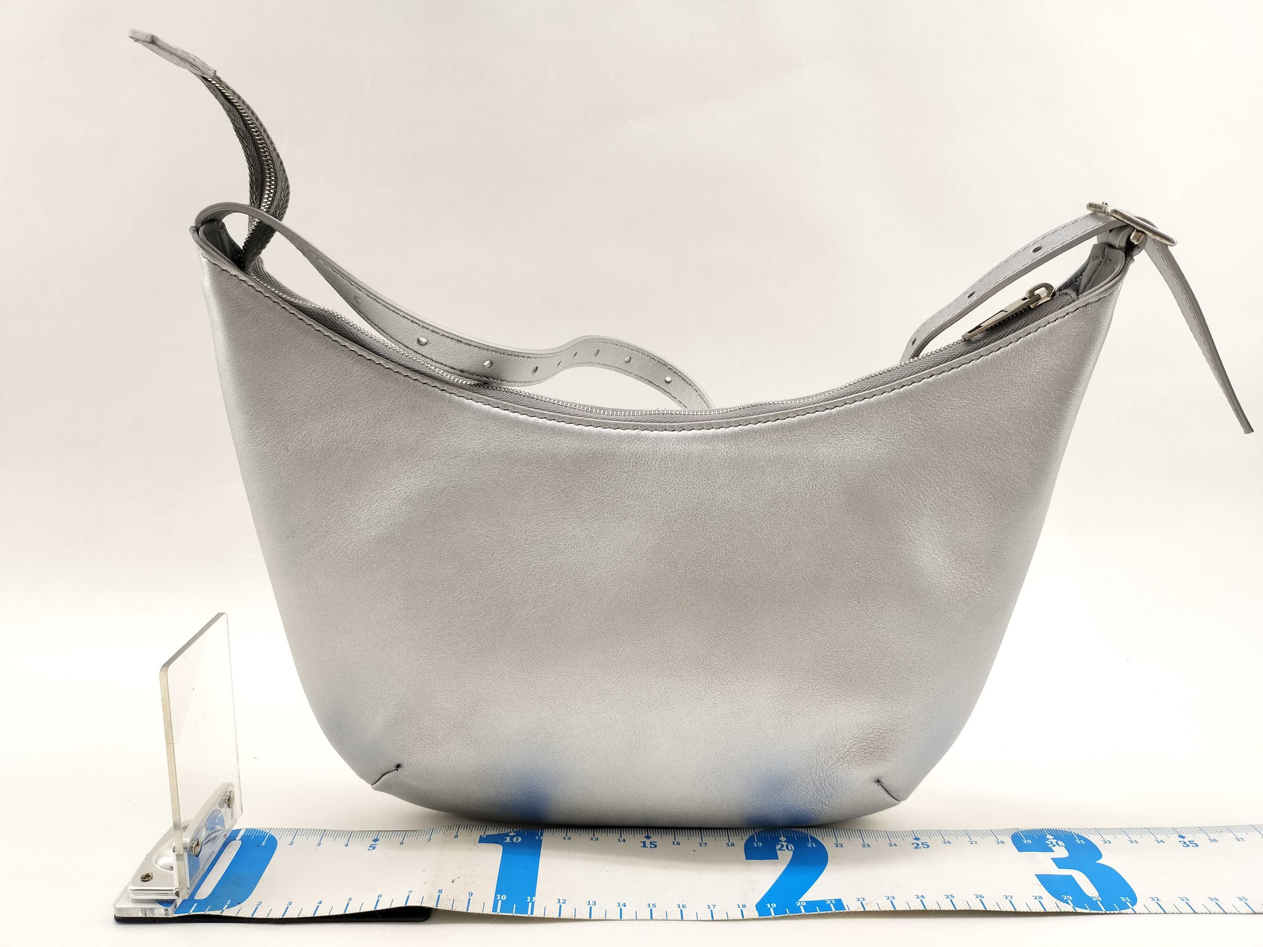 Mary-Kate Embossed Logo Silver Leather Shoulder Bag — view 2
