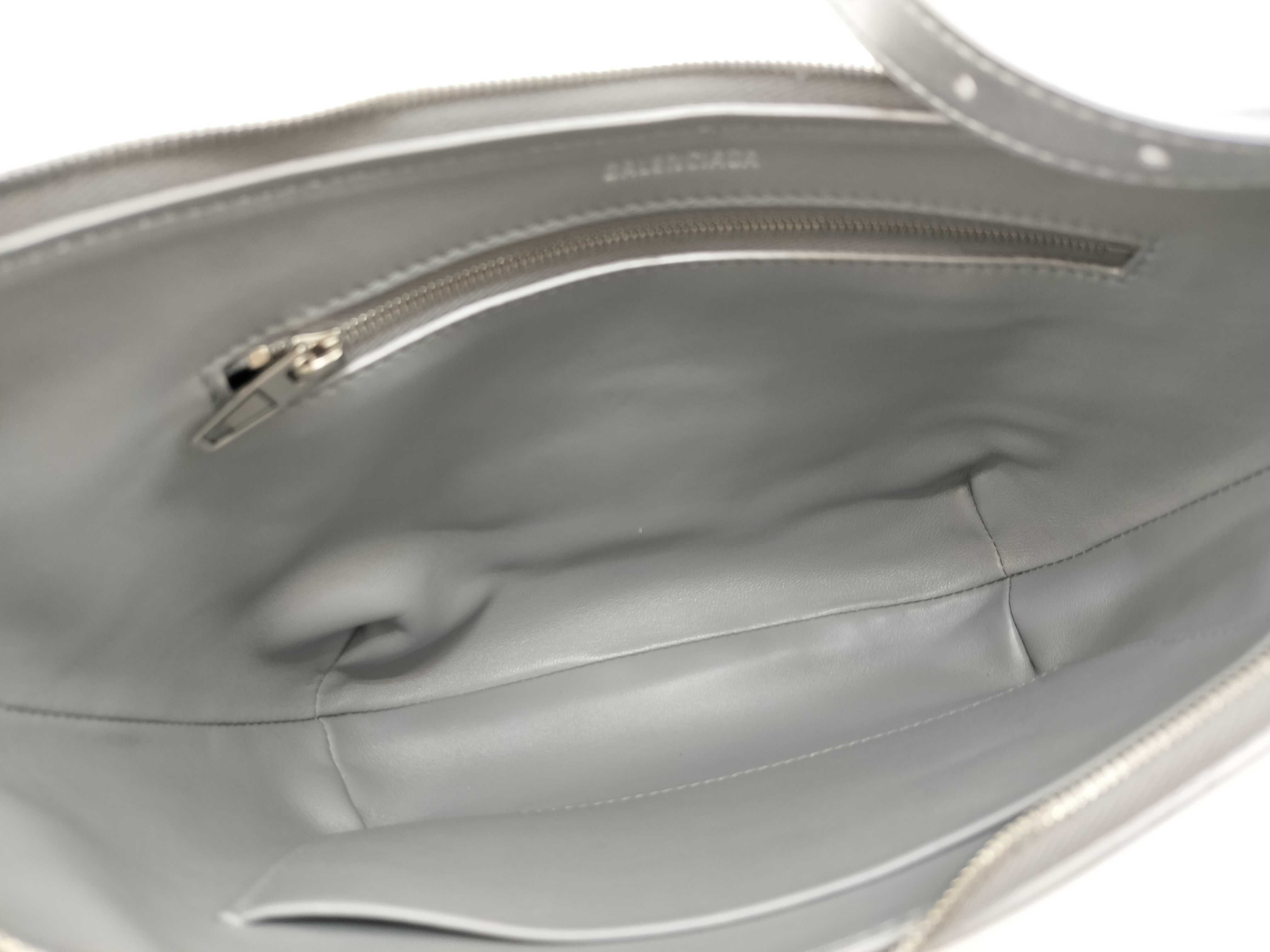 Mary-Kate Embossed Logo Silver Leather Shoulder Bag — view 11