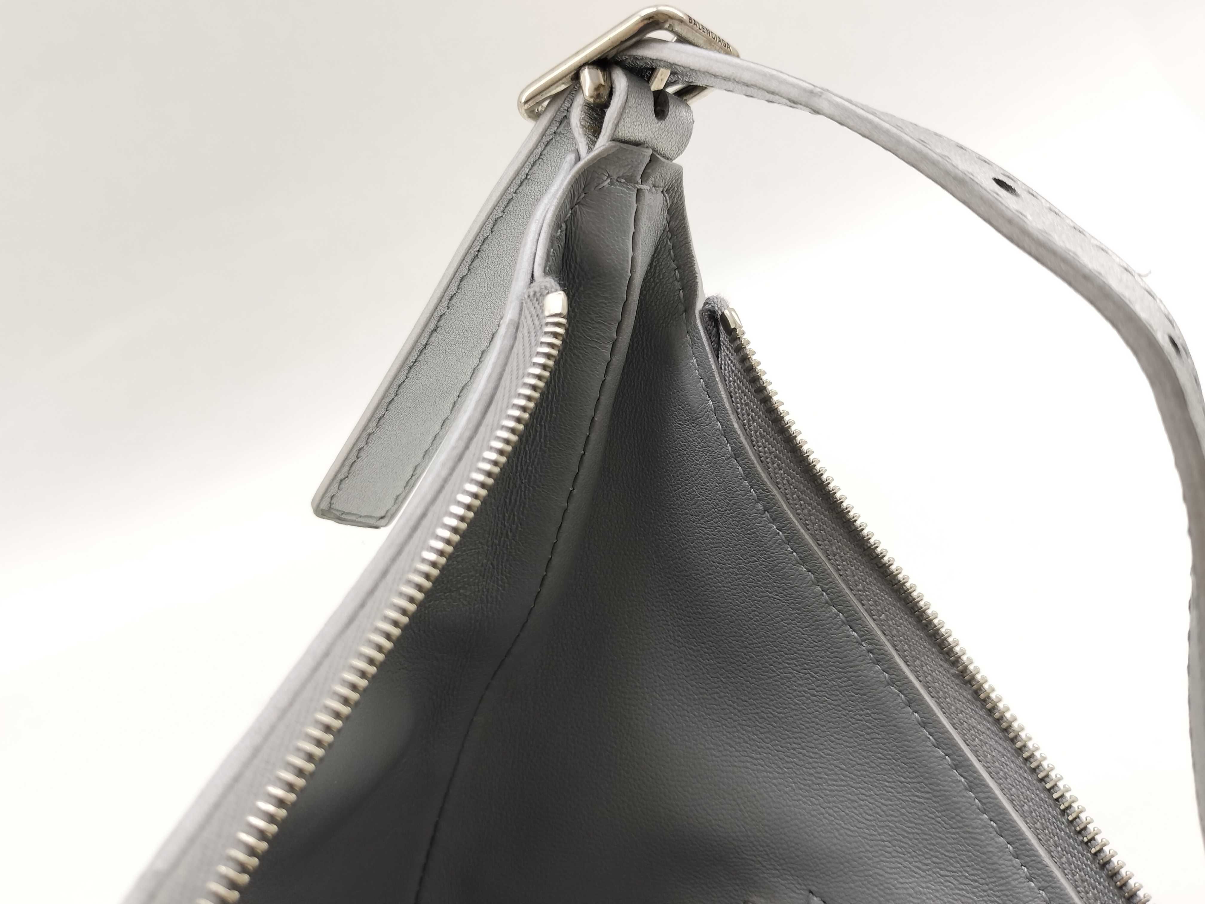 Mary-Kate Embossed Logo Silver Leather Shoulder Bag — view 12