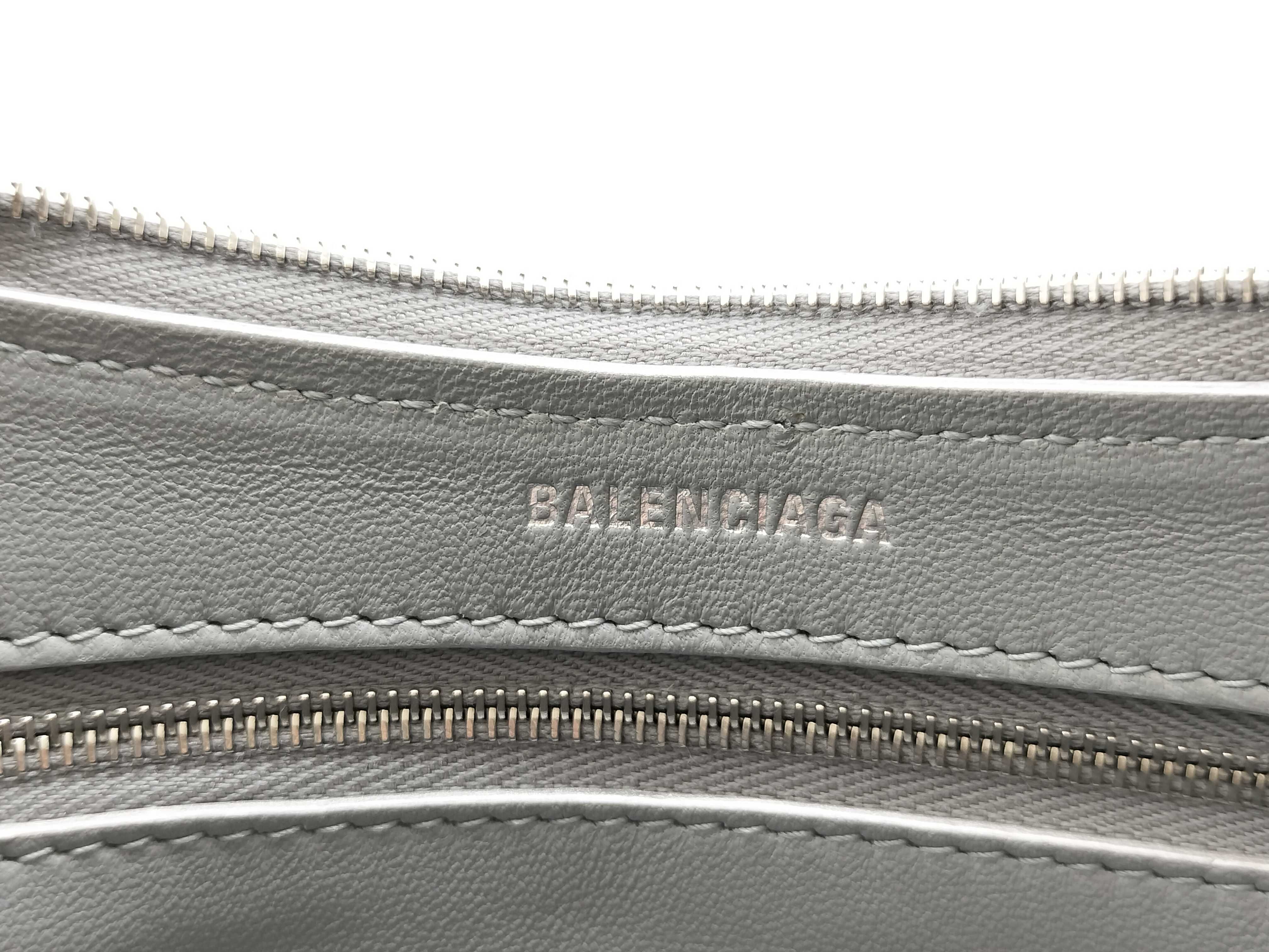 Mary-Kate Embossed Logo Silver Leather Shoulder Bag — view 13