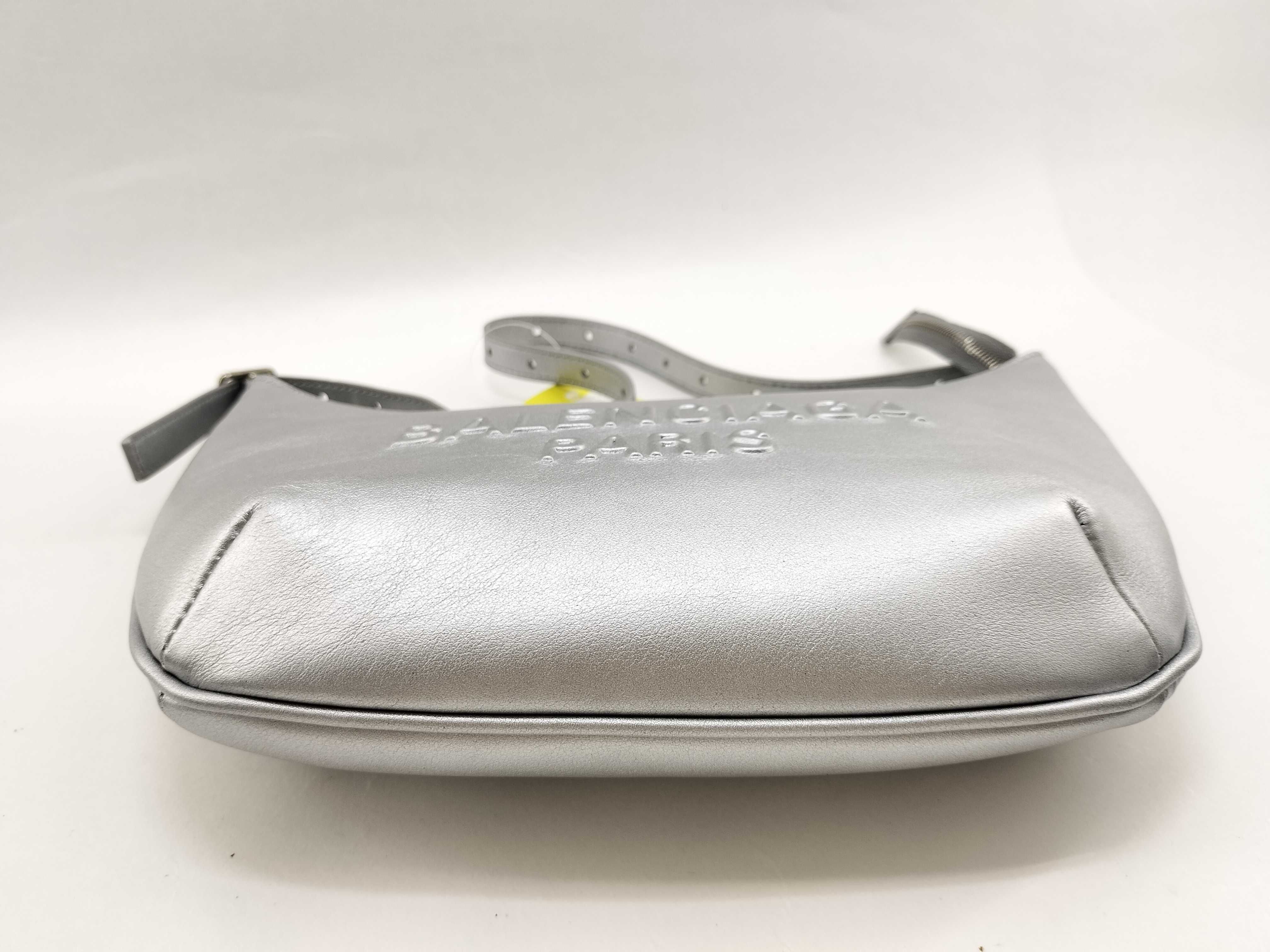 Mary-Kate Embossed Logo Silver Leather Shoulder Bag — view 3