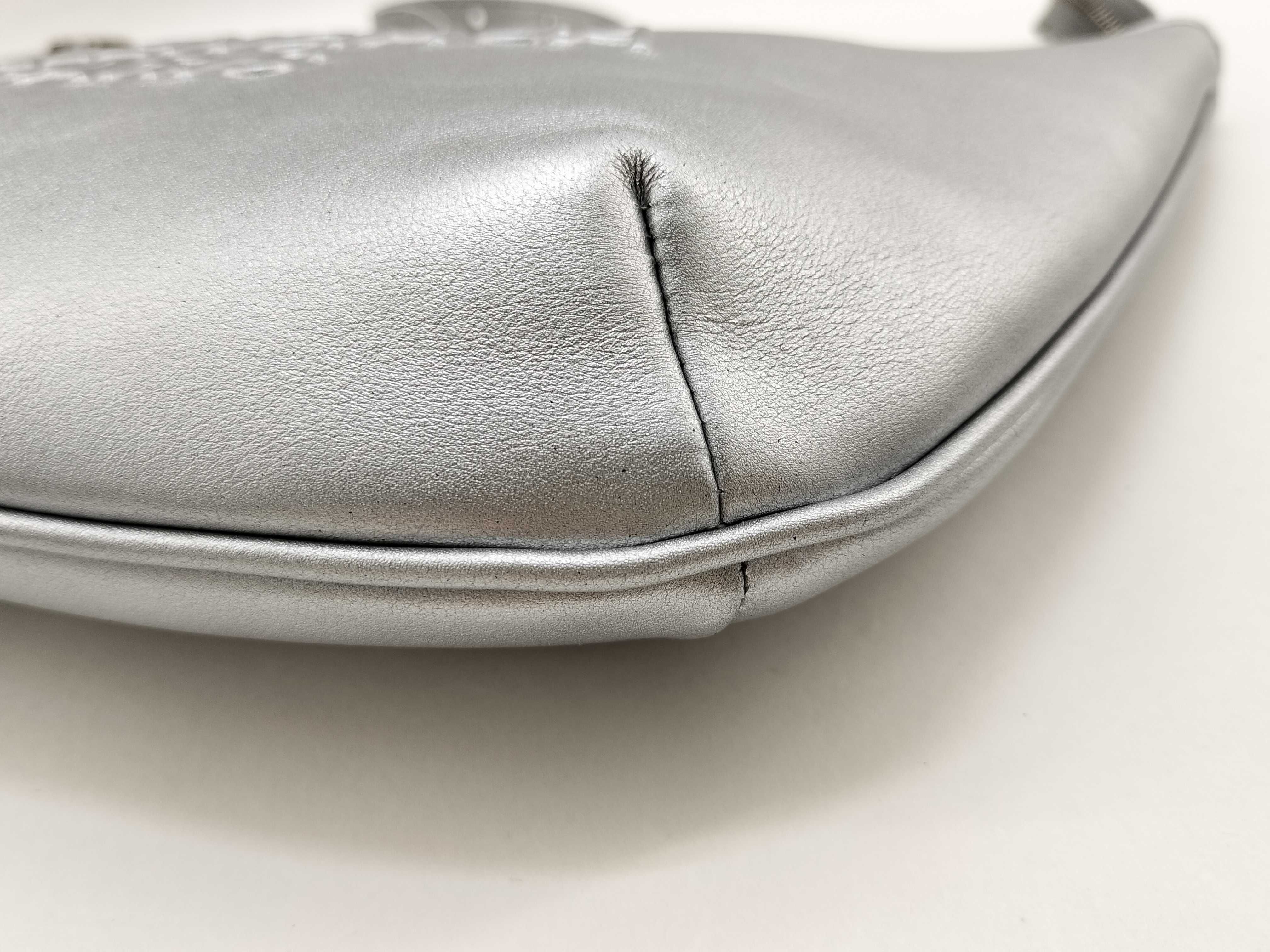 Mary-Kate Embossed Logo Silver Leather Shoulder Bag — view 4