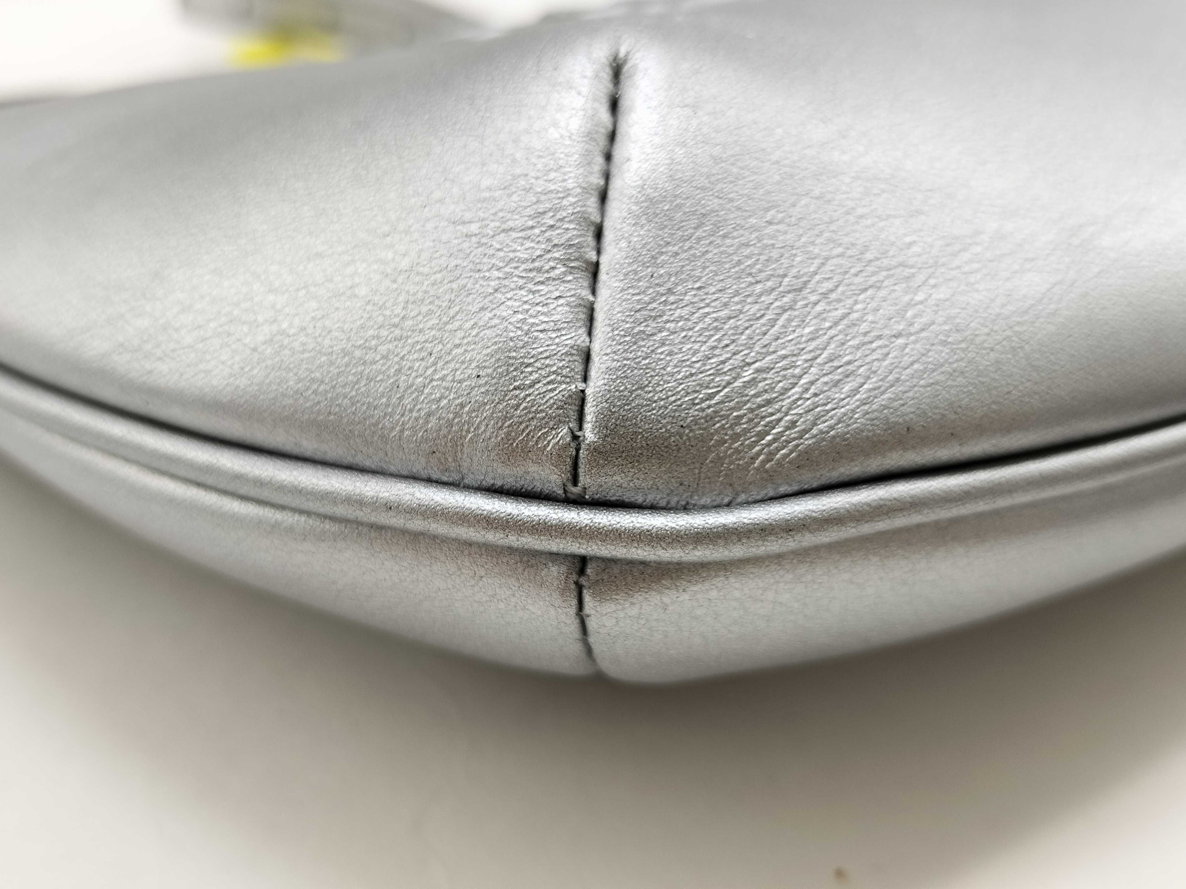 Mary-Kate Embossed Logo Silver Leather Shoulder Bag — view 5