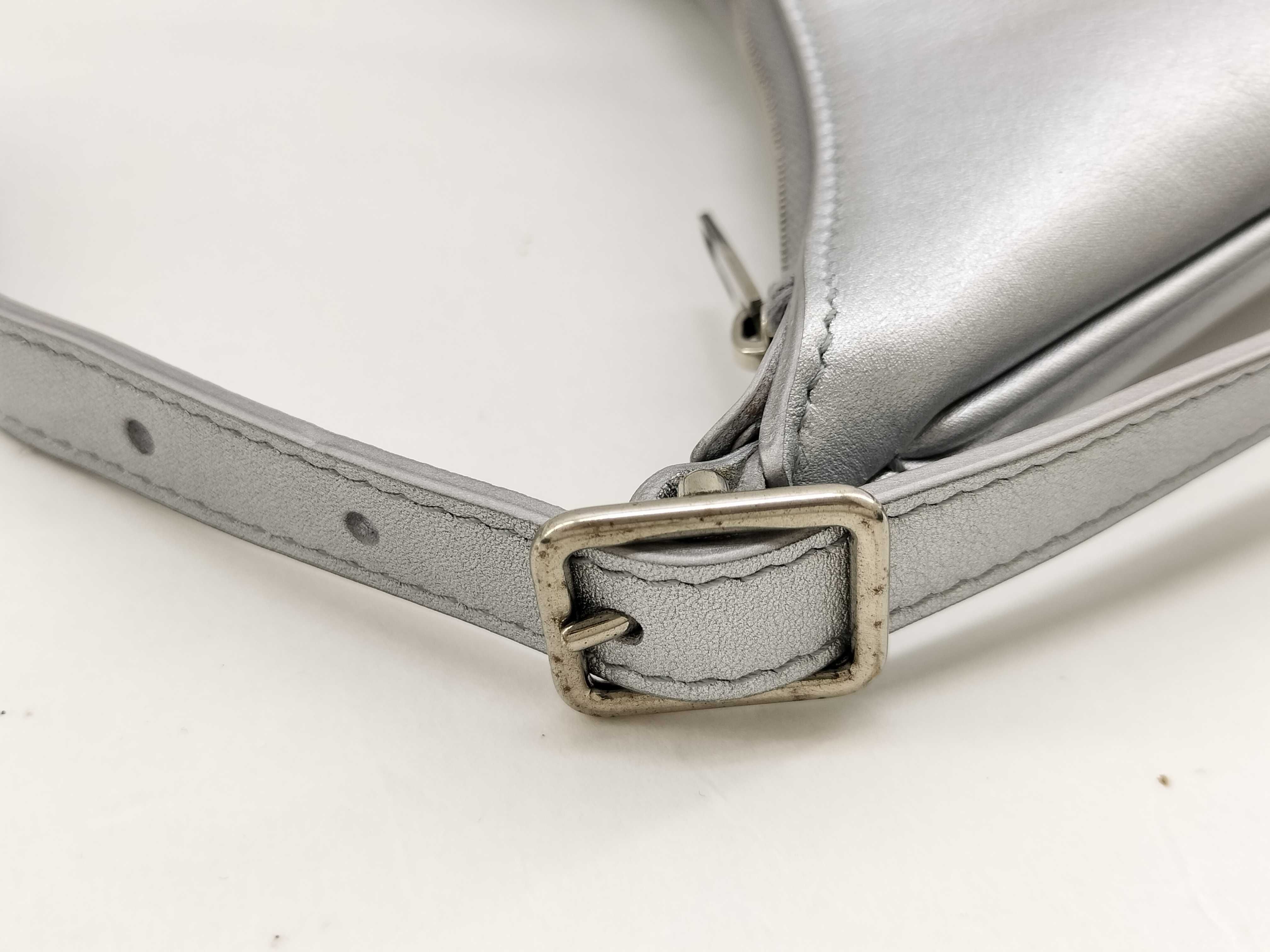 Mary-Kate Embossed Logo Silver Leather Shoulder Bag — view 6