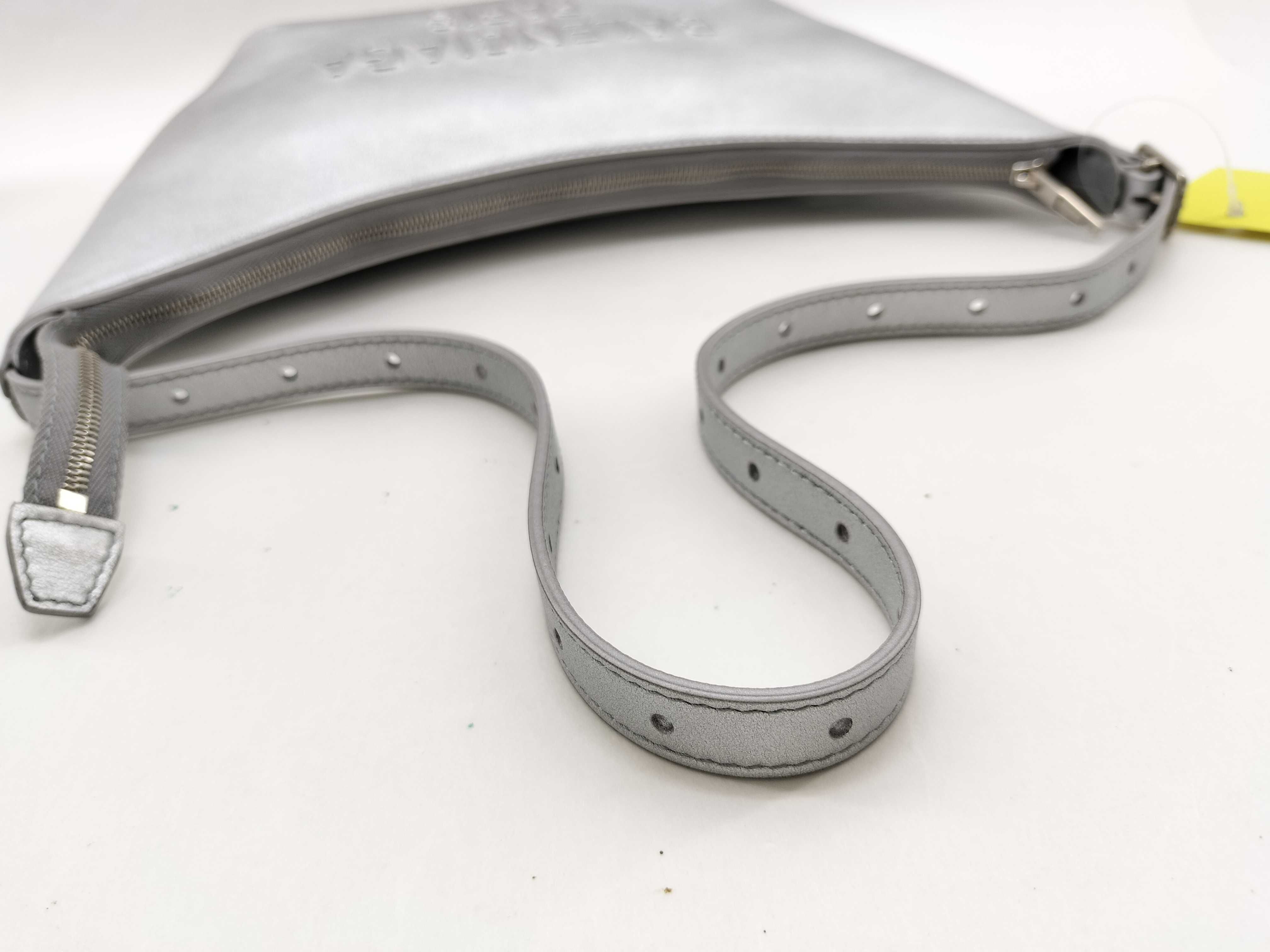 Mary-Kate Embossed Logo Silver Leather Shoulder Bag — view 7