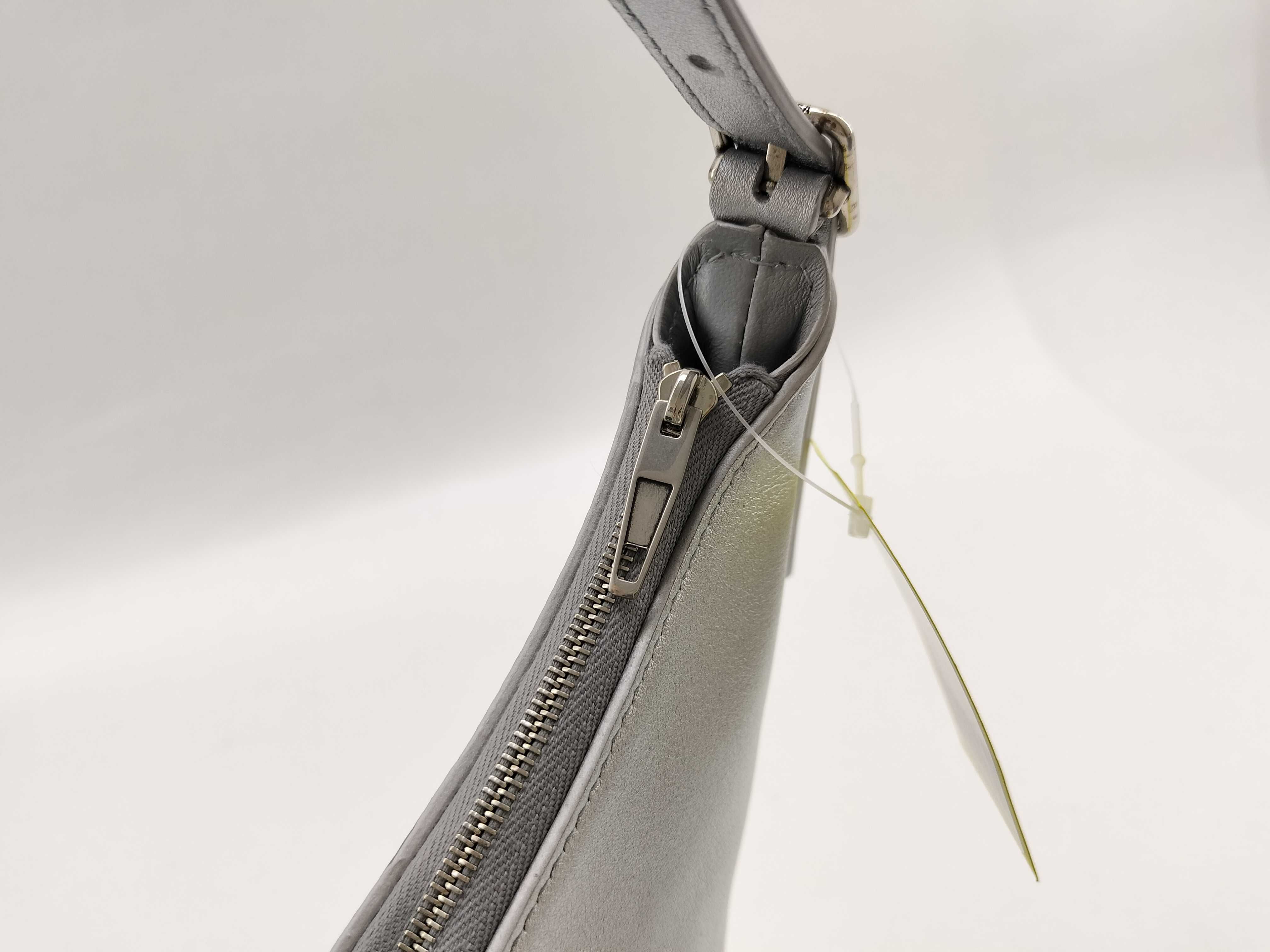 Mary-Kate Embossed Logo Silver Leather Shoulder Bag — view 10
