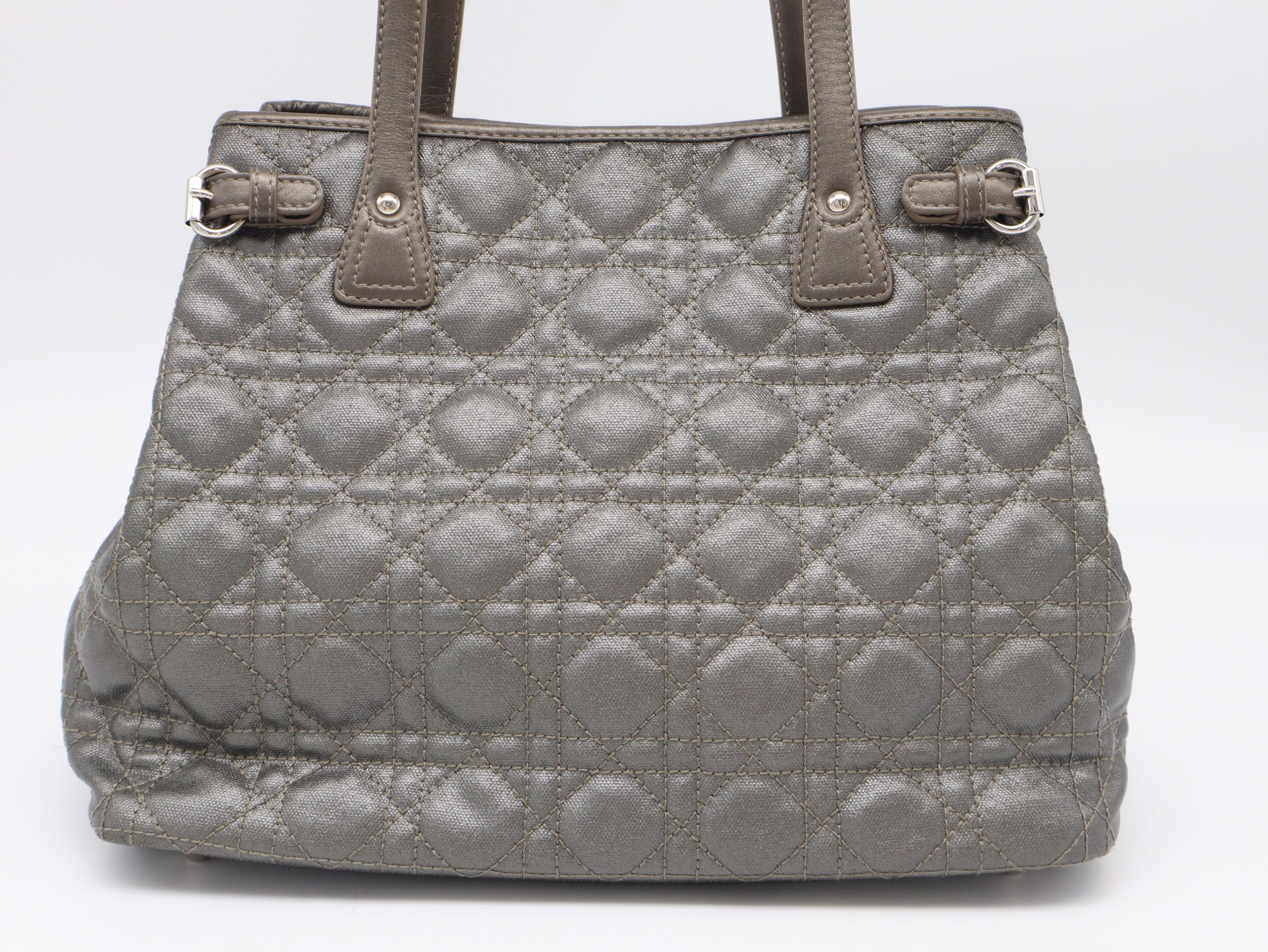 Cannage Panarea Leather Metallic Grey Tote Bag — view 2