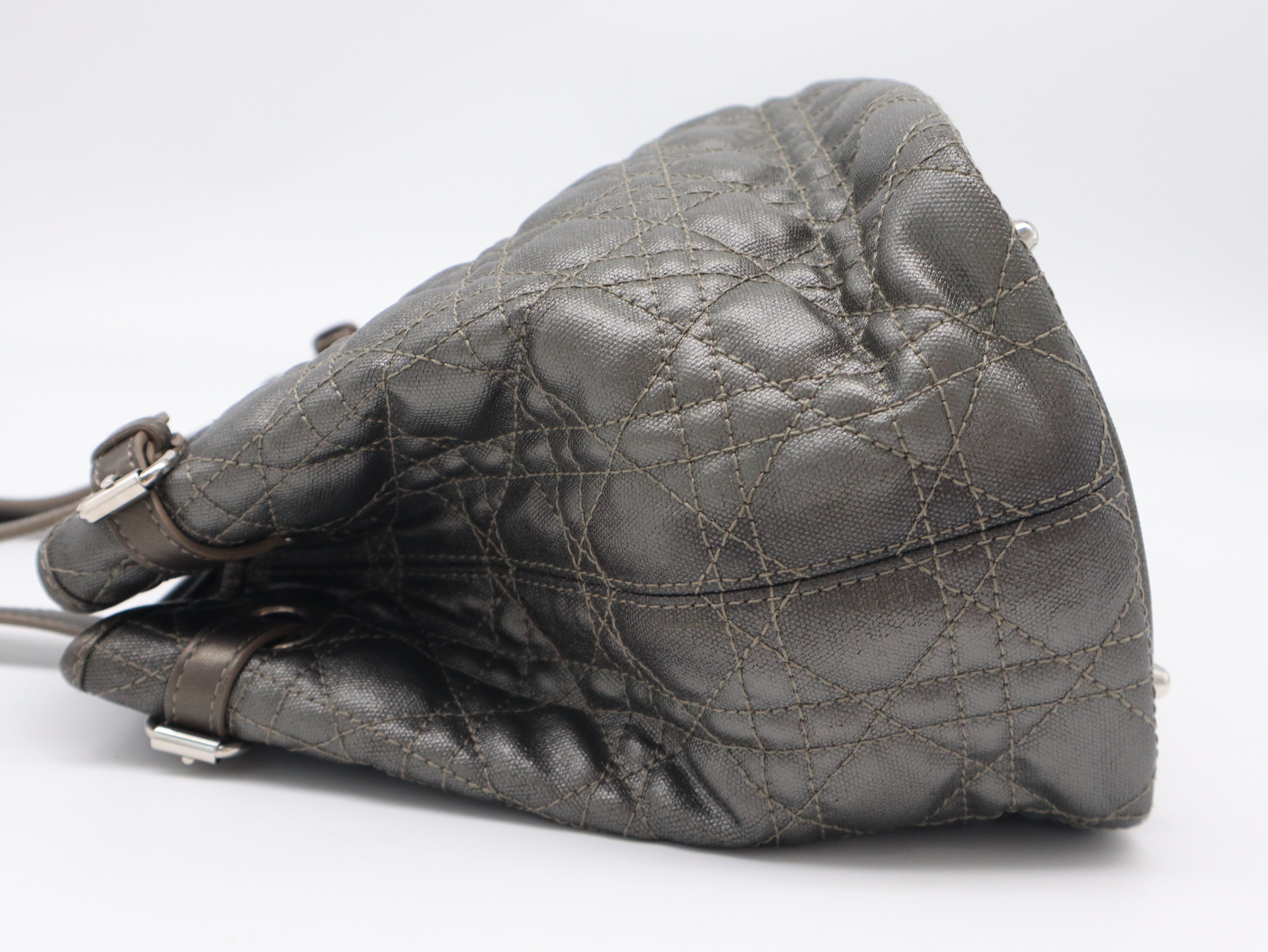 Cannage Panarea Leather Metallic Grey Tote Bag — view 3